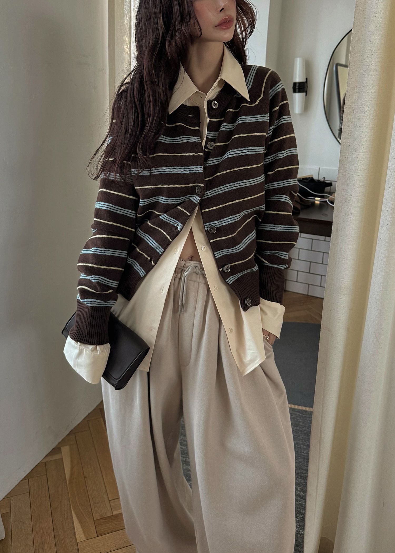 multi border raglan knit cardigan