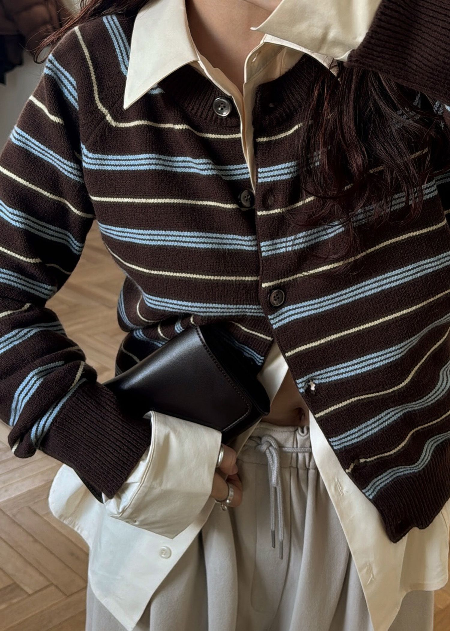 multi border raglan knit cardigan