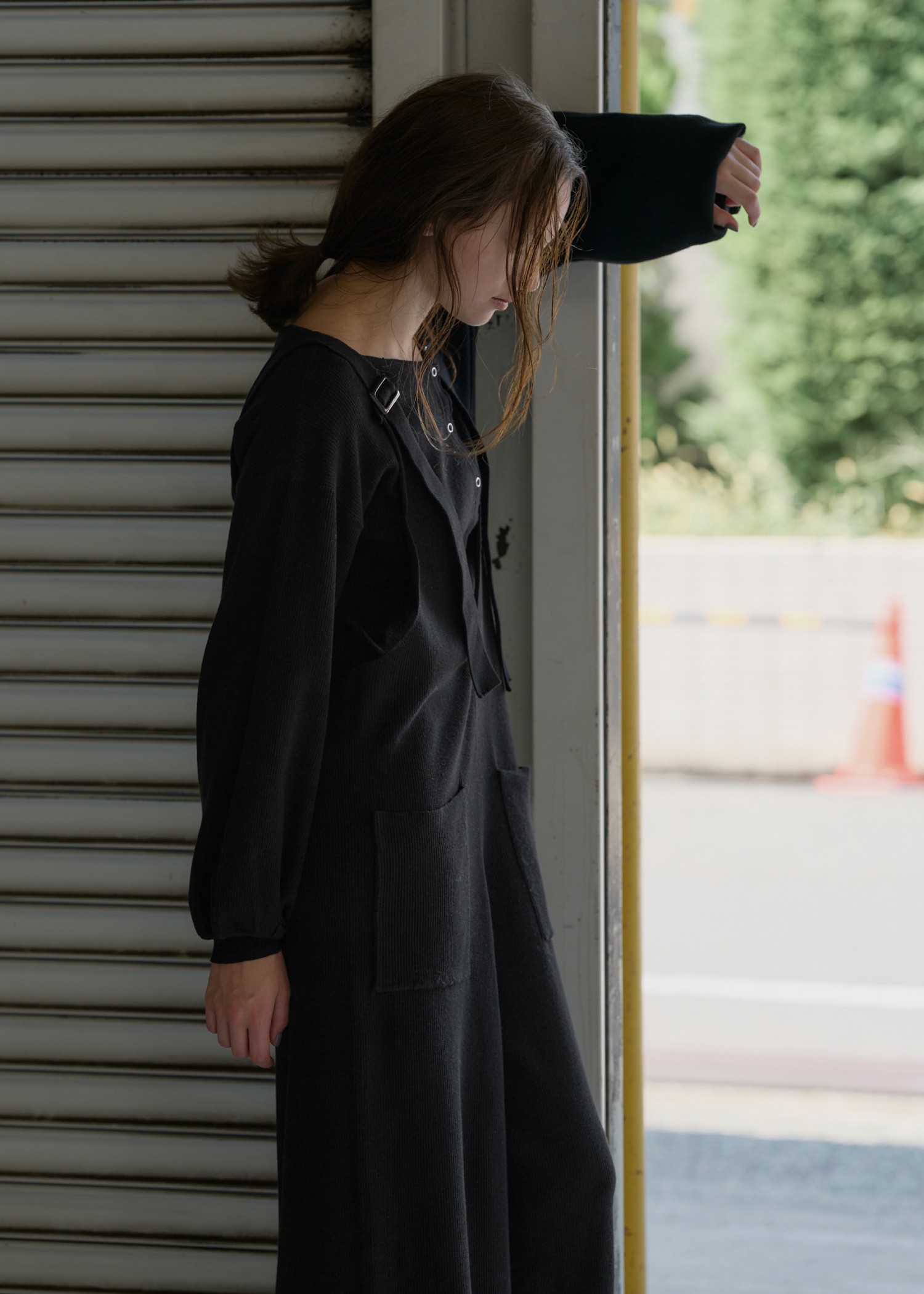 shoulder belt knit all-in-one