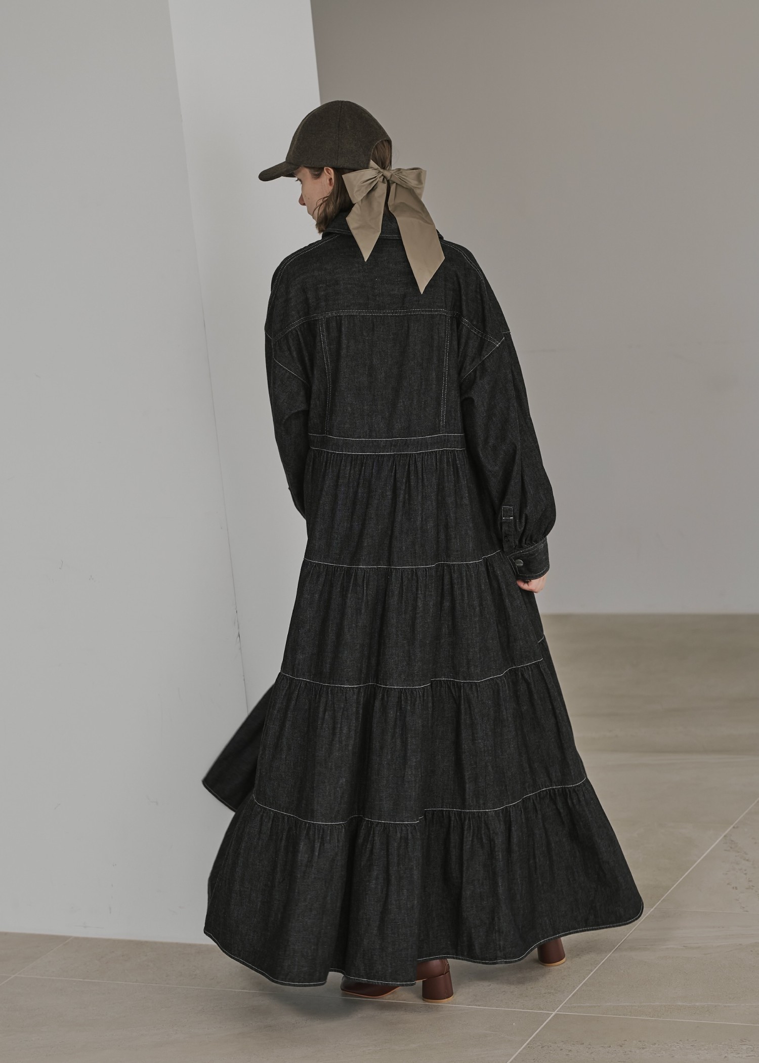 【Healthy DENIM × WILLFULLY】"Aphrodite" tiered denim shirt OP