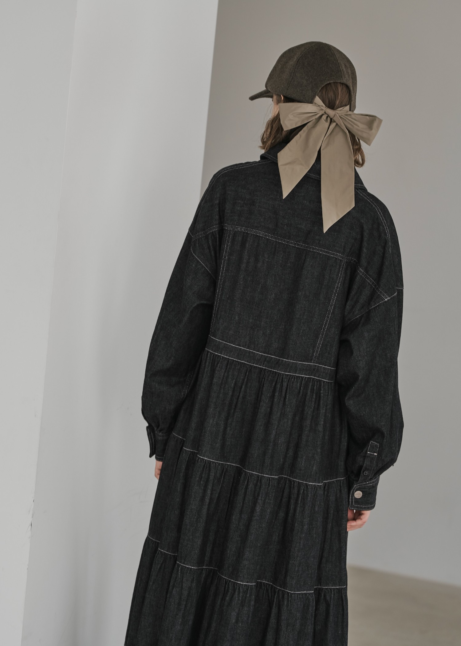 【Healthy DENIM × WILLFULLY】"Aphrodite" tiered denim shirt OP