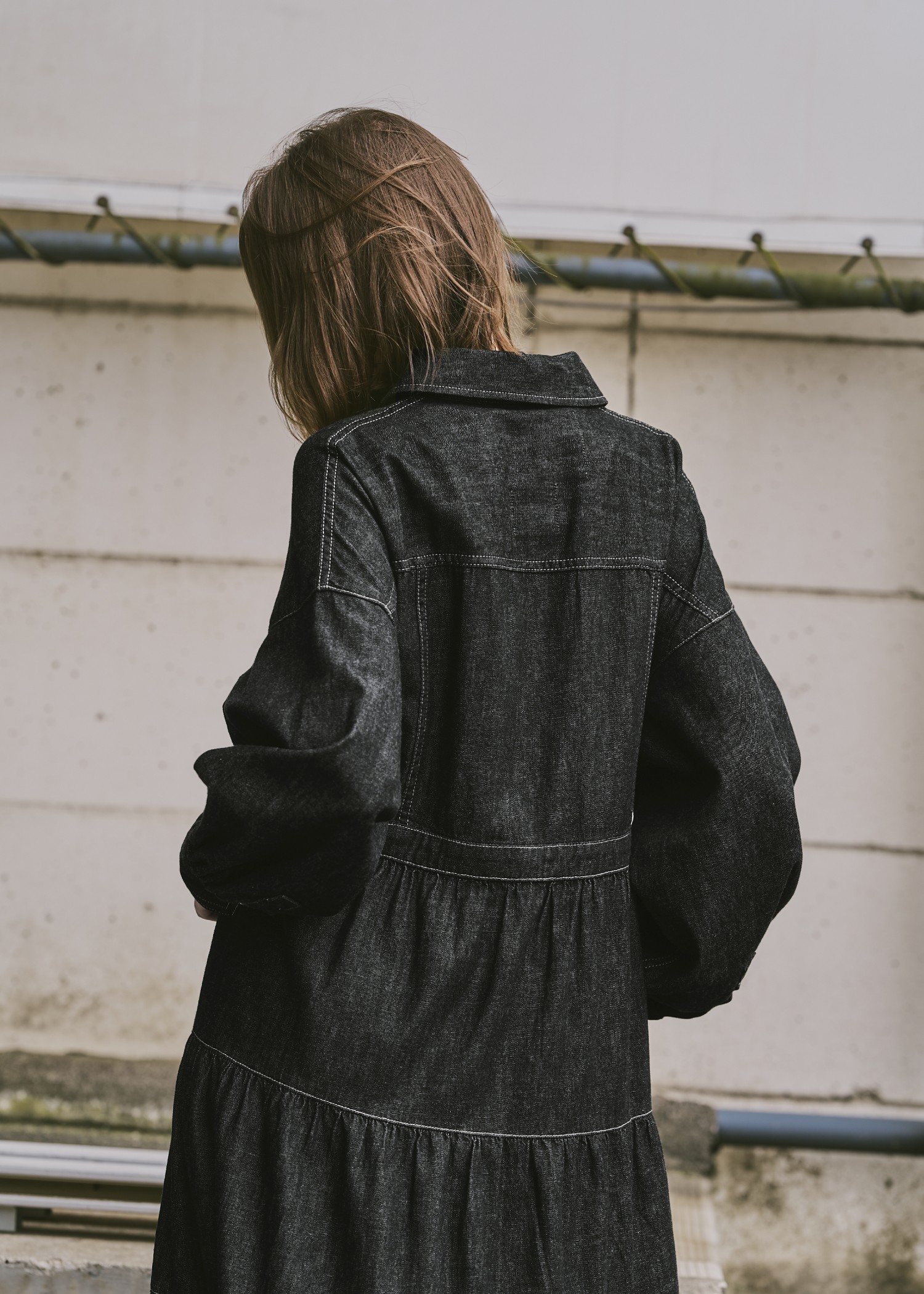 【Healthy DENIM × WILLFULLY】"Aphrodite" tiered denim shirt OP