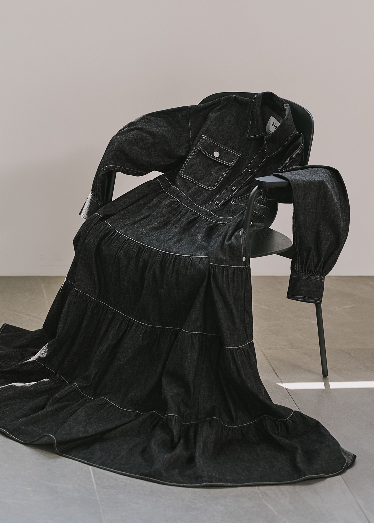 【Healthy DENIM × WILLFULLY】"Aphrodite" tiered denim shirt OP