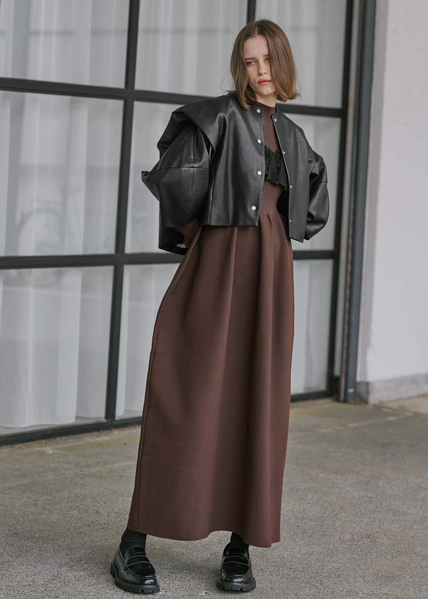 willfully ニット ドッキング ジャガードスリーブギャザー ワンピース willfully ニット ドッキング ジャガードスリーブギャザー