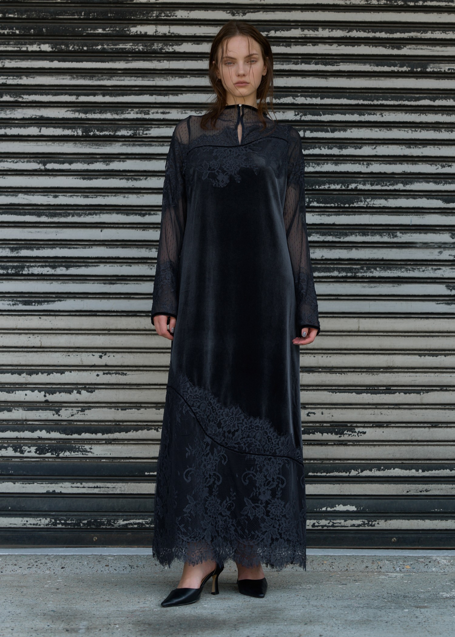 dot tulle panel lace velour OP