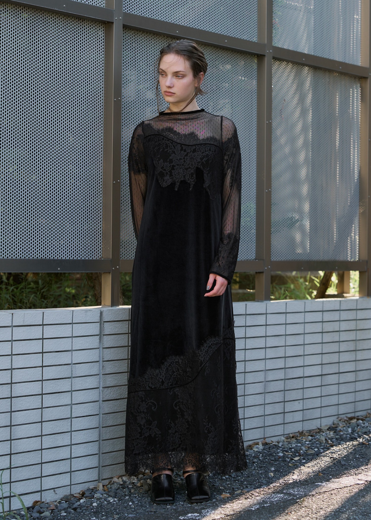 dot tulle panel lace velour OP