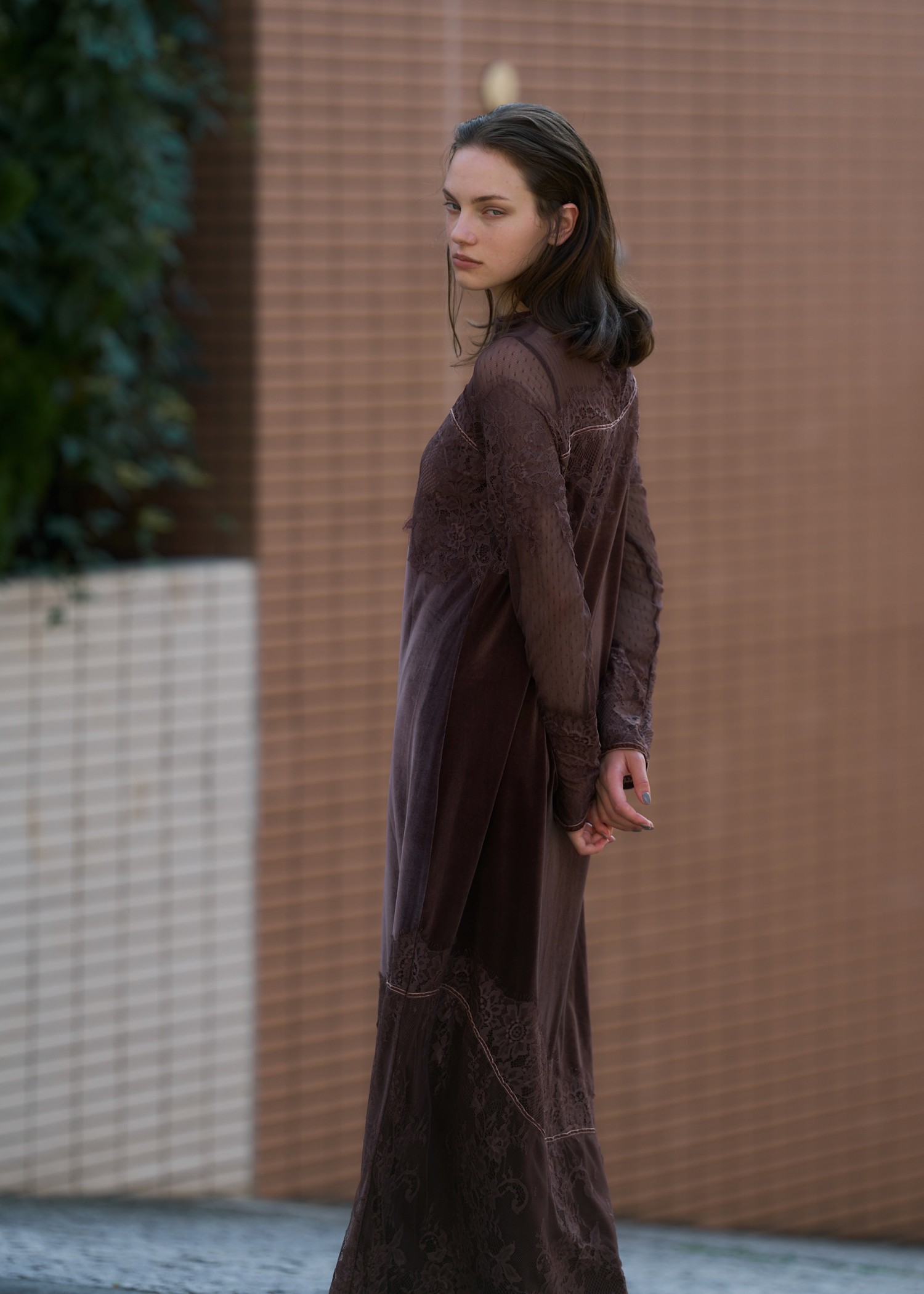 dot tulle panel lace velour OP