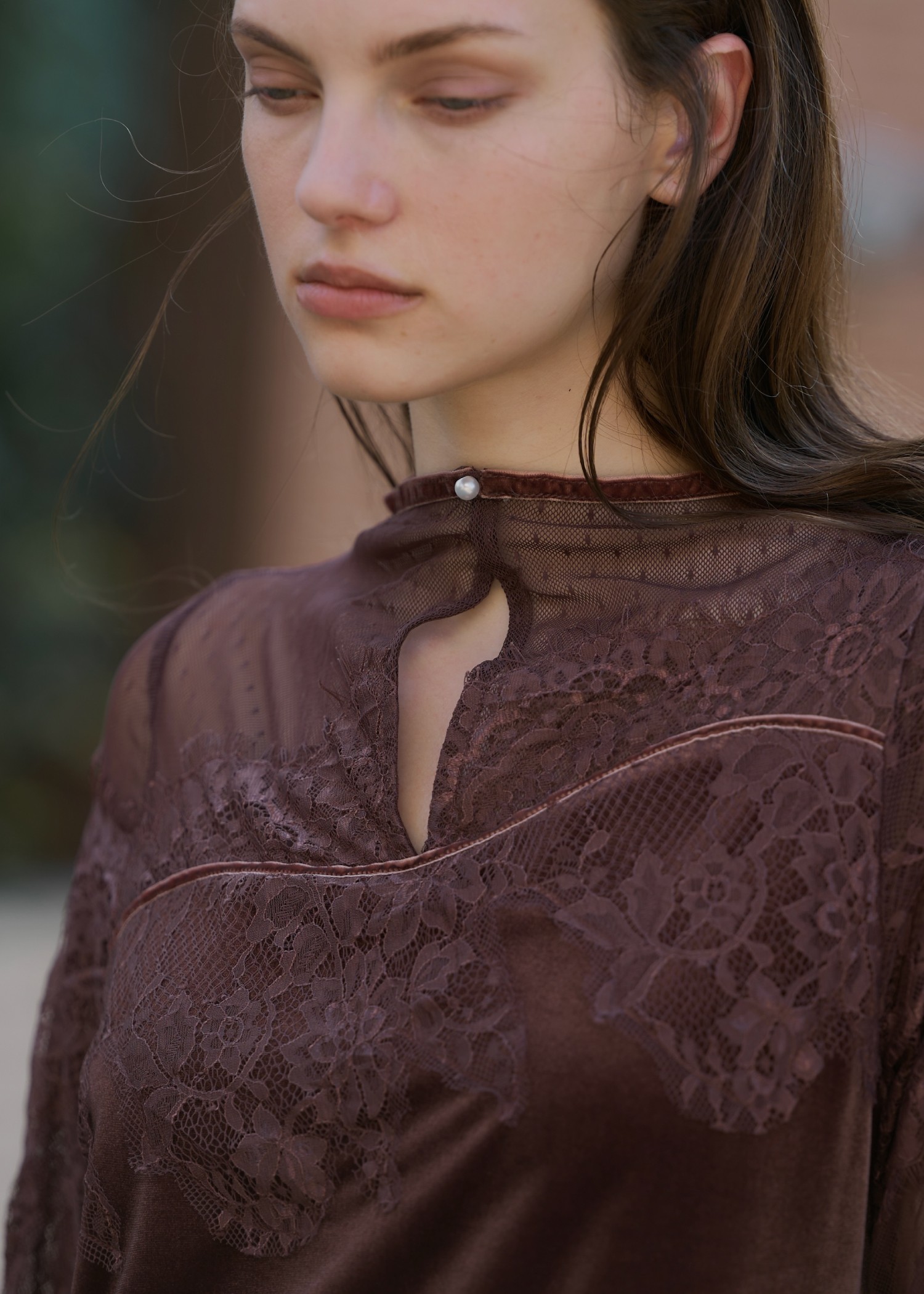 dot tulle panel lace velour OP