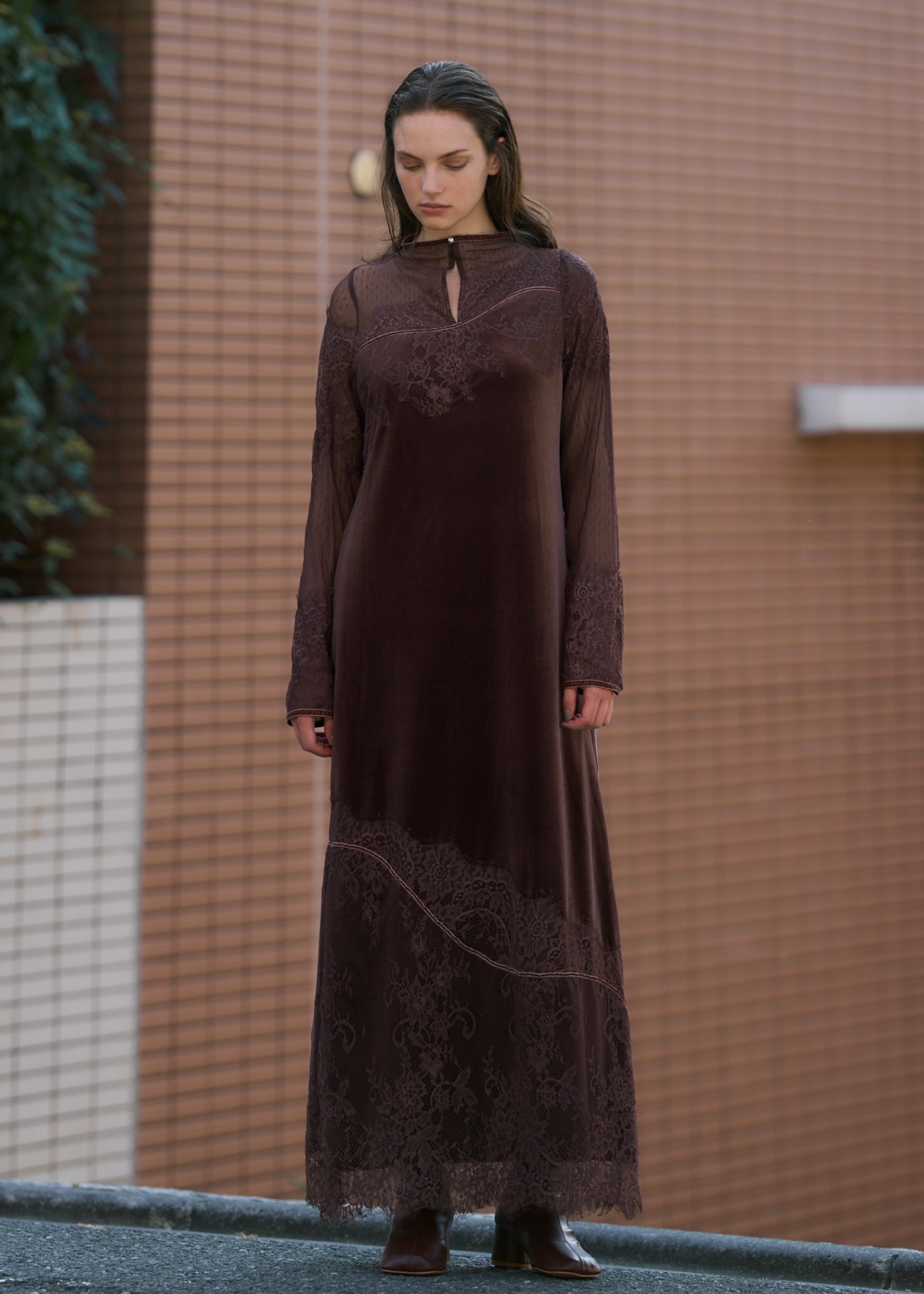 dot tulle panel lace velour OP