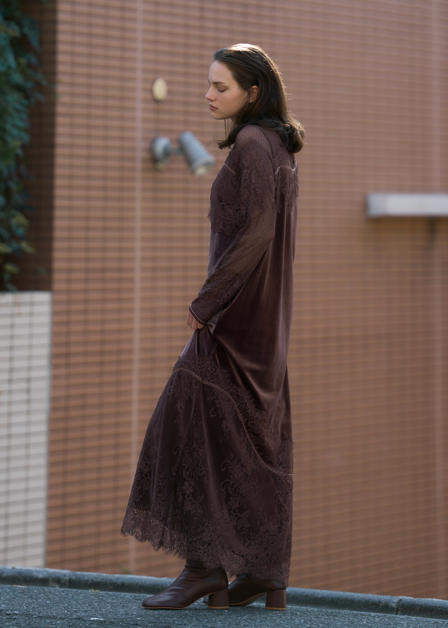 dot tulle panel lace velour OP