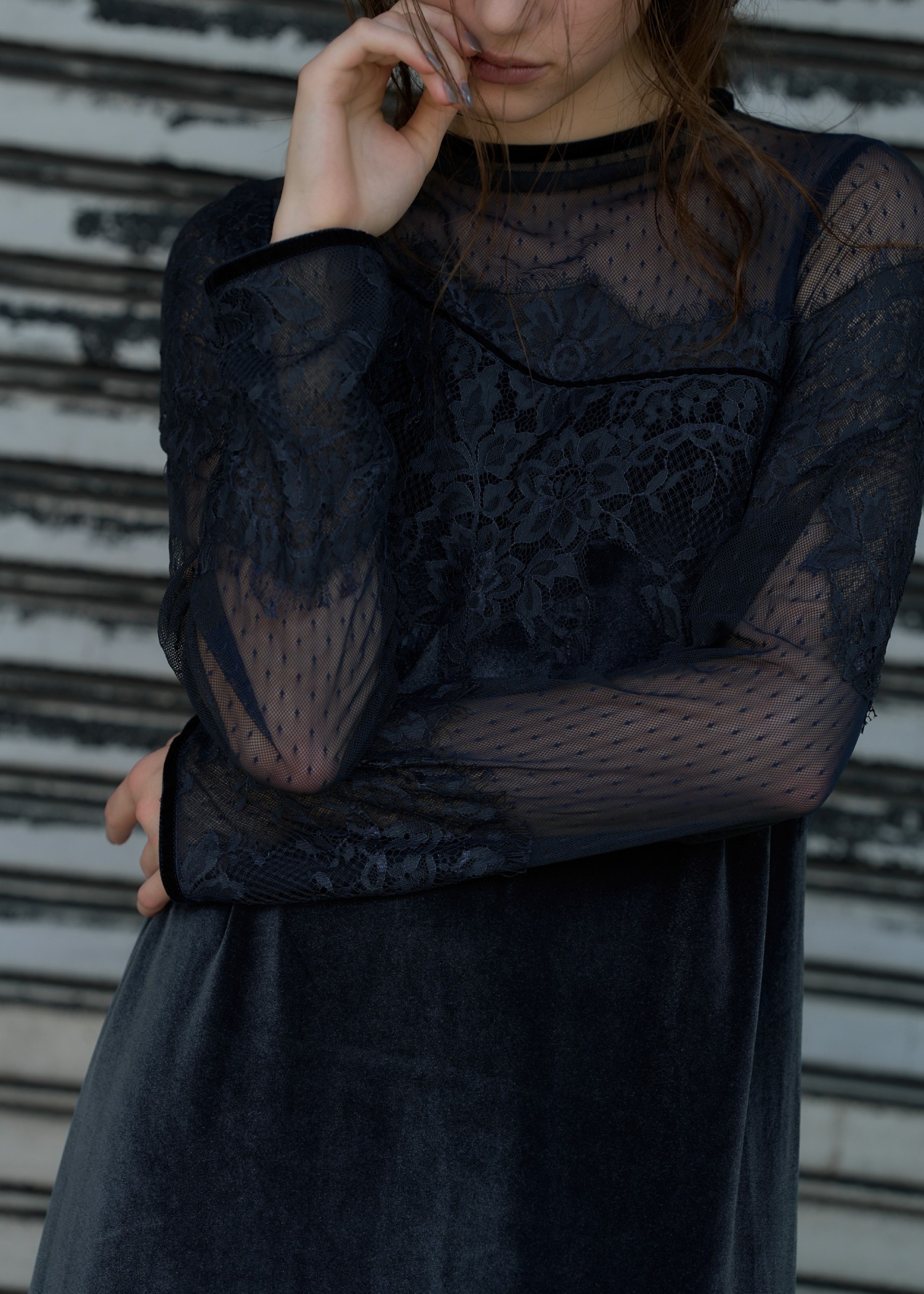 dot tulle panel lace velour OP