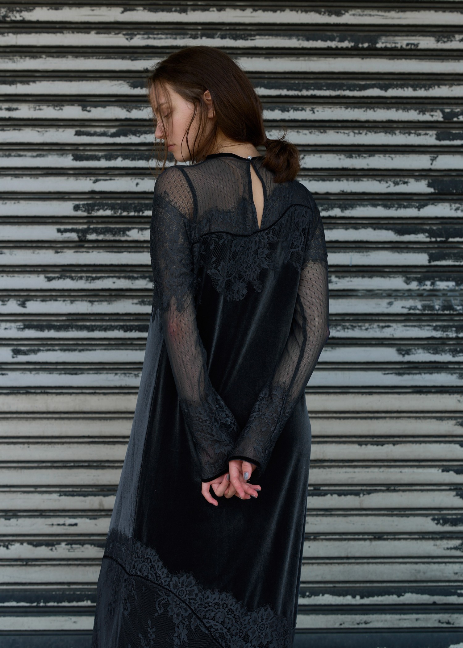 dot tulle panel lace velour OP