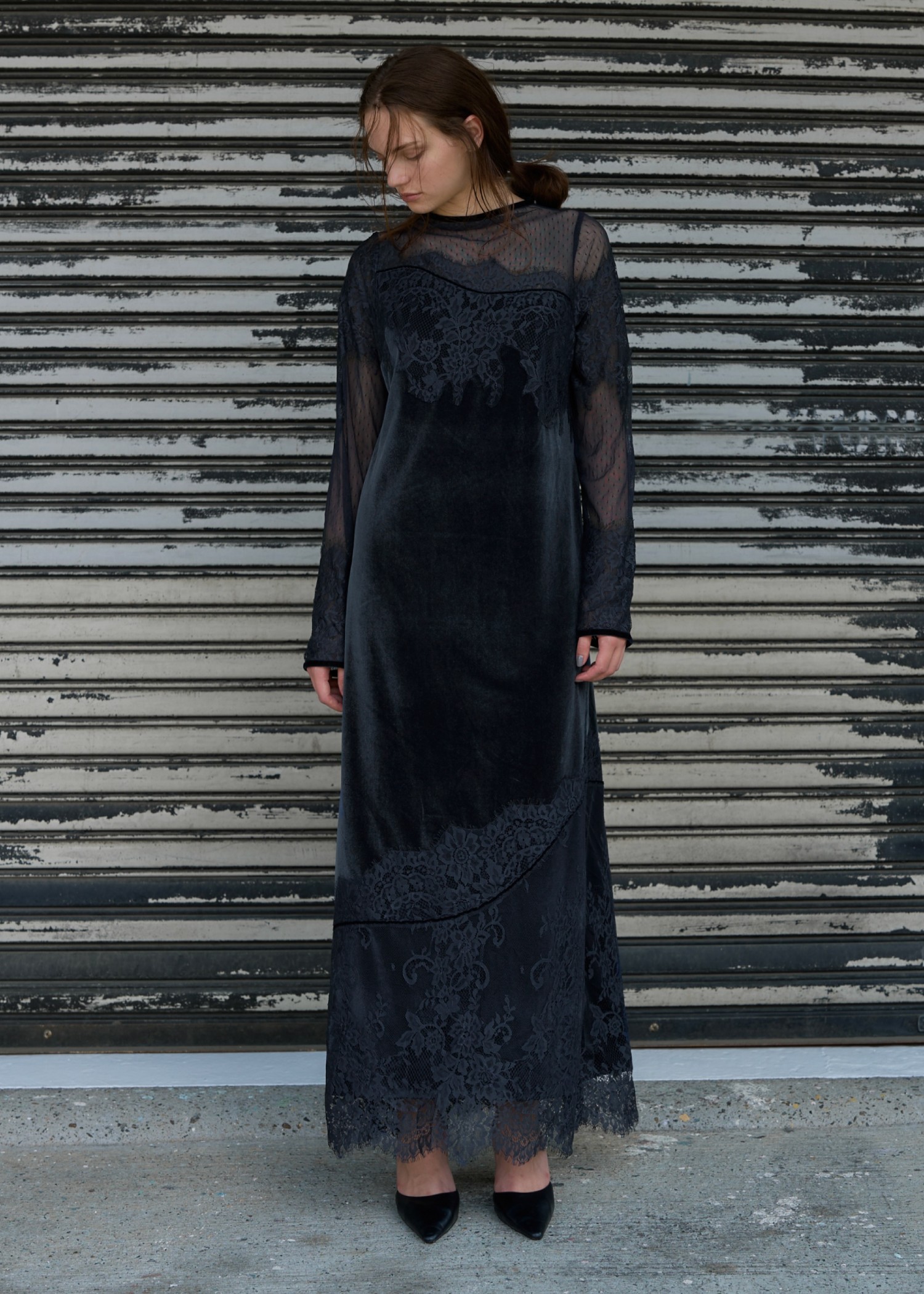 dot tulle panel lace velour OP