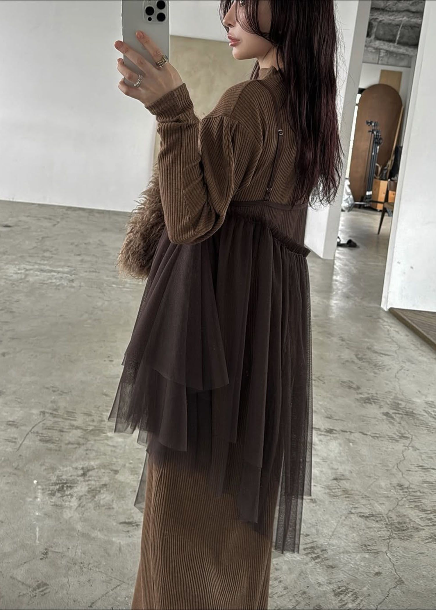 volume sleeve high neck rib OP