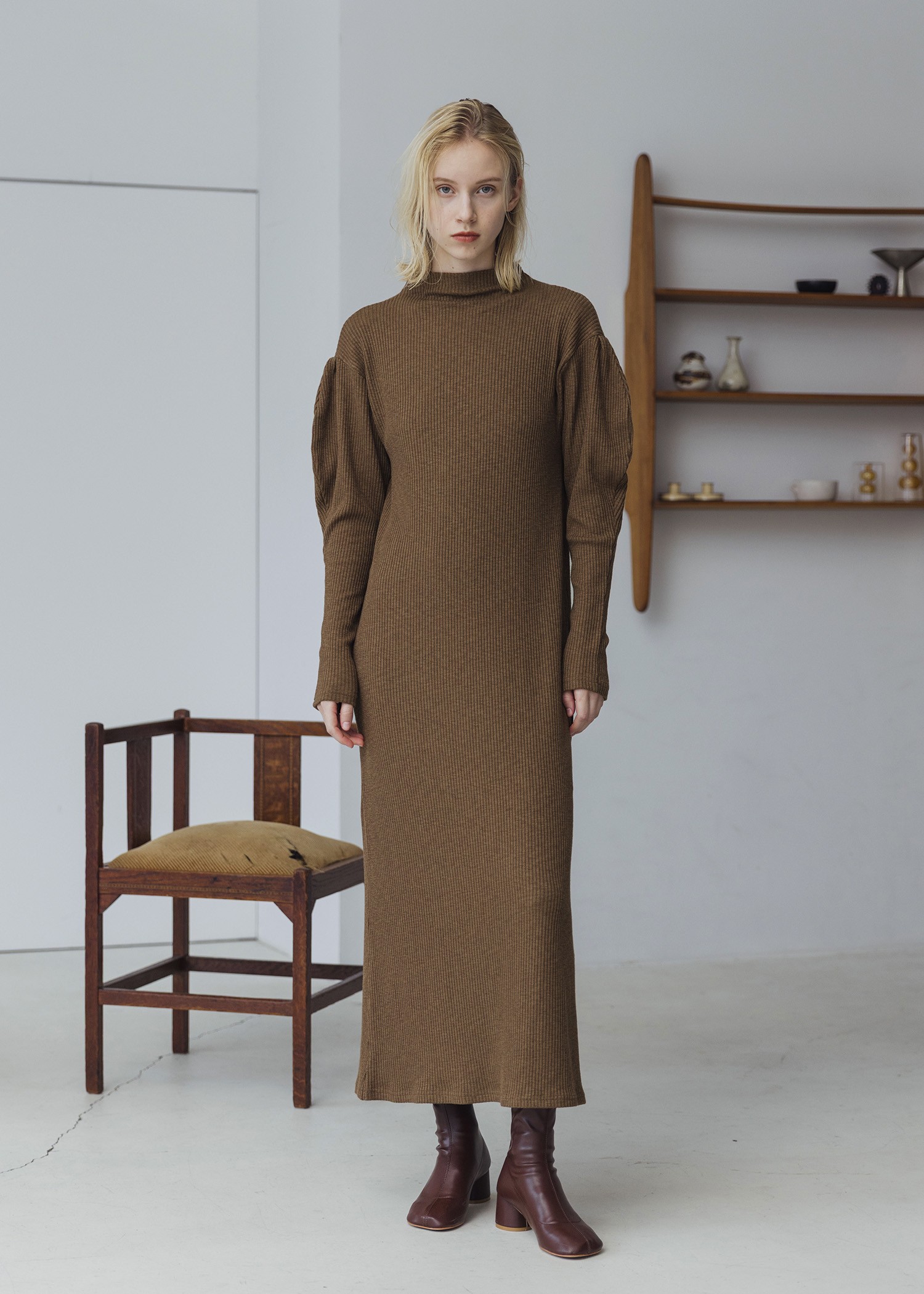 volume sleeve high neck rib OP