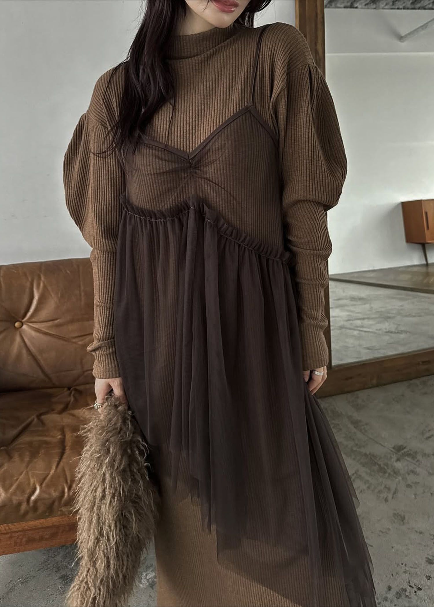 asymmetry layered tulle cami OP