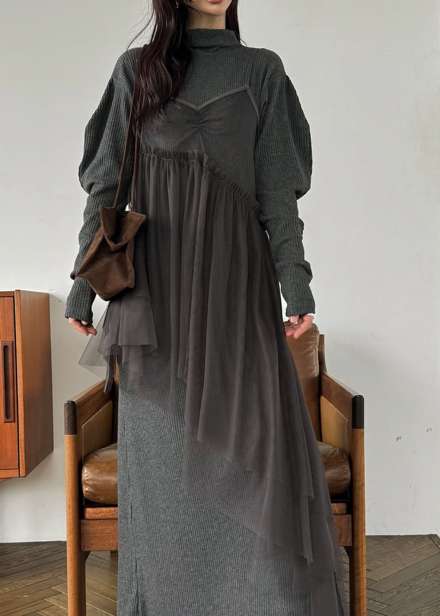 asymmetry layered tulle cami OP