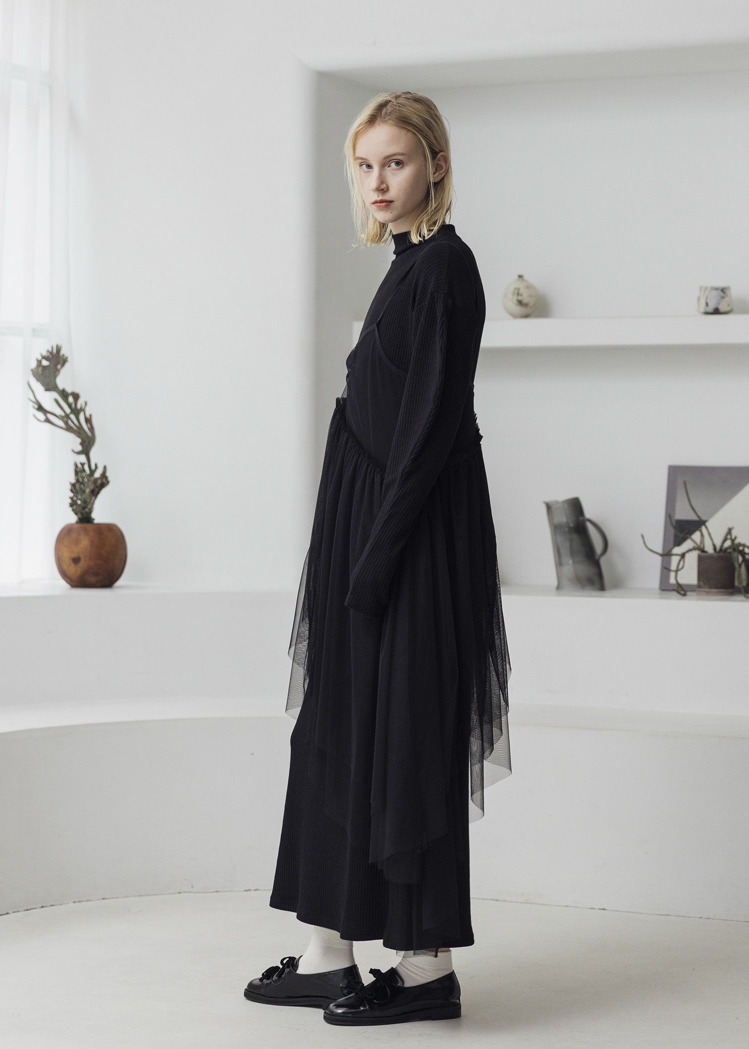 asymmetry layered tulle cami OP