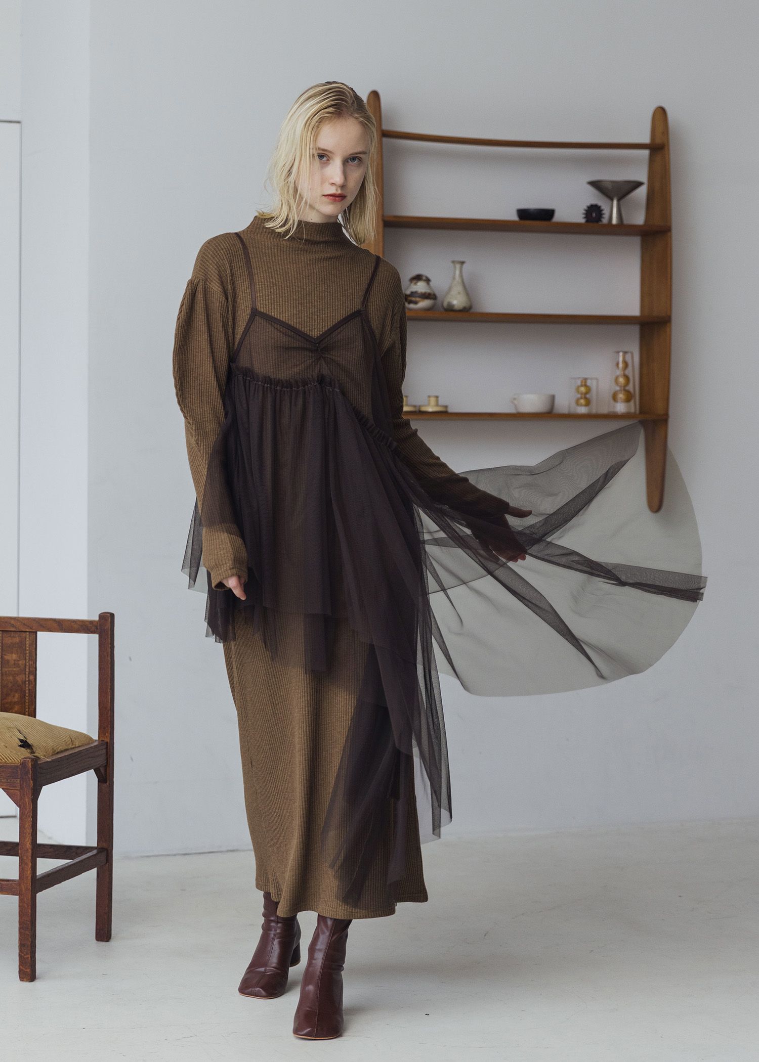 asymmetry layered tulle cami OP