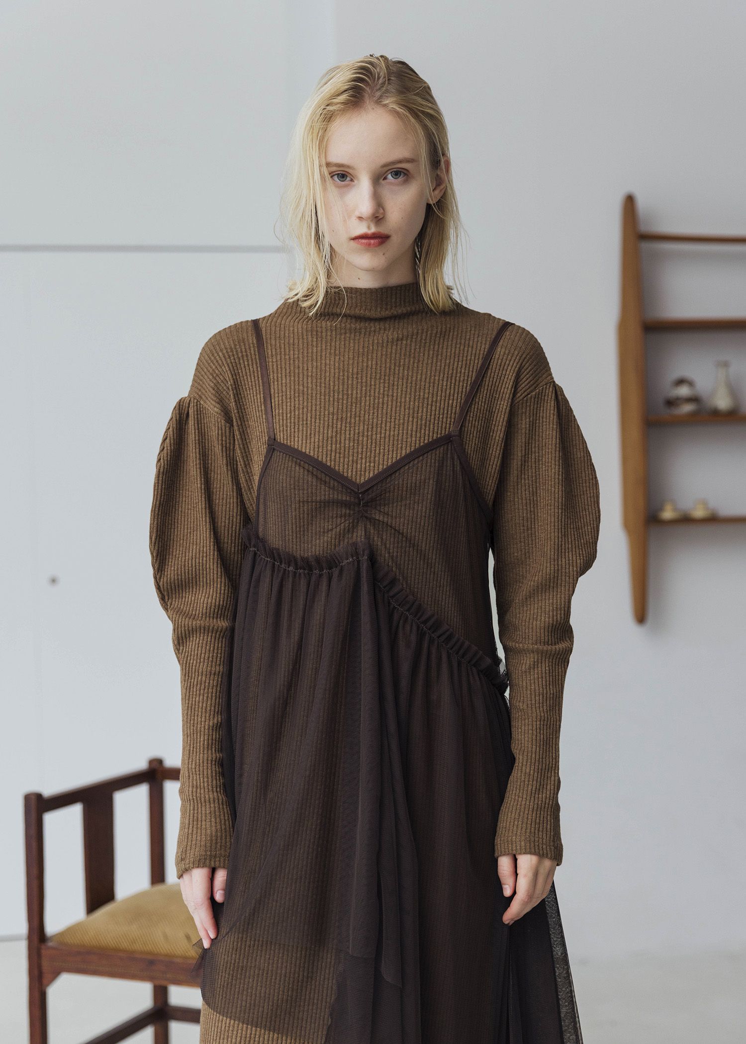 asymmetry layered tulle cami OP