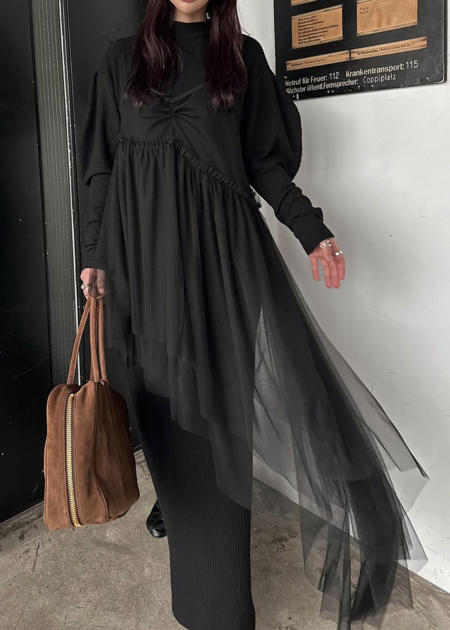 asymmetry layered tulle cami OP