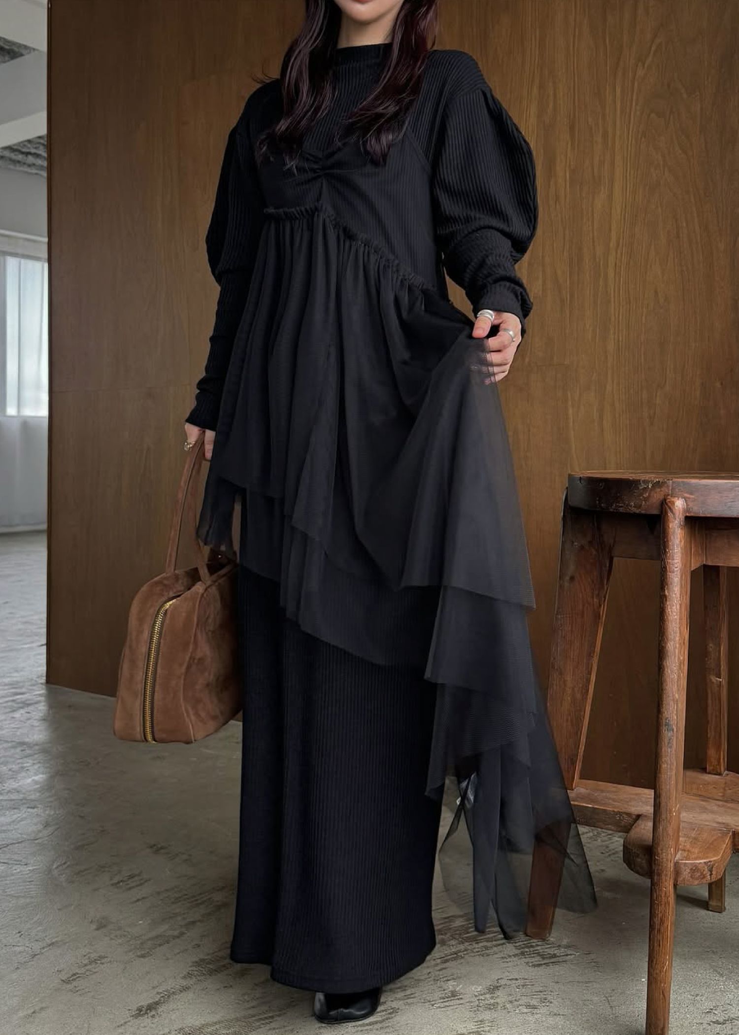 asymmetry layered tulle cami OP