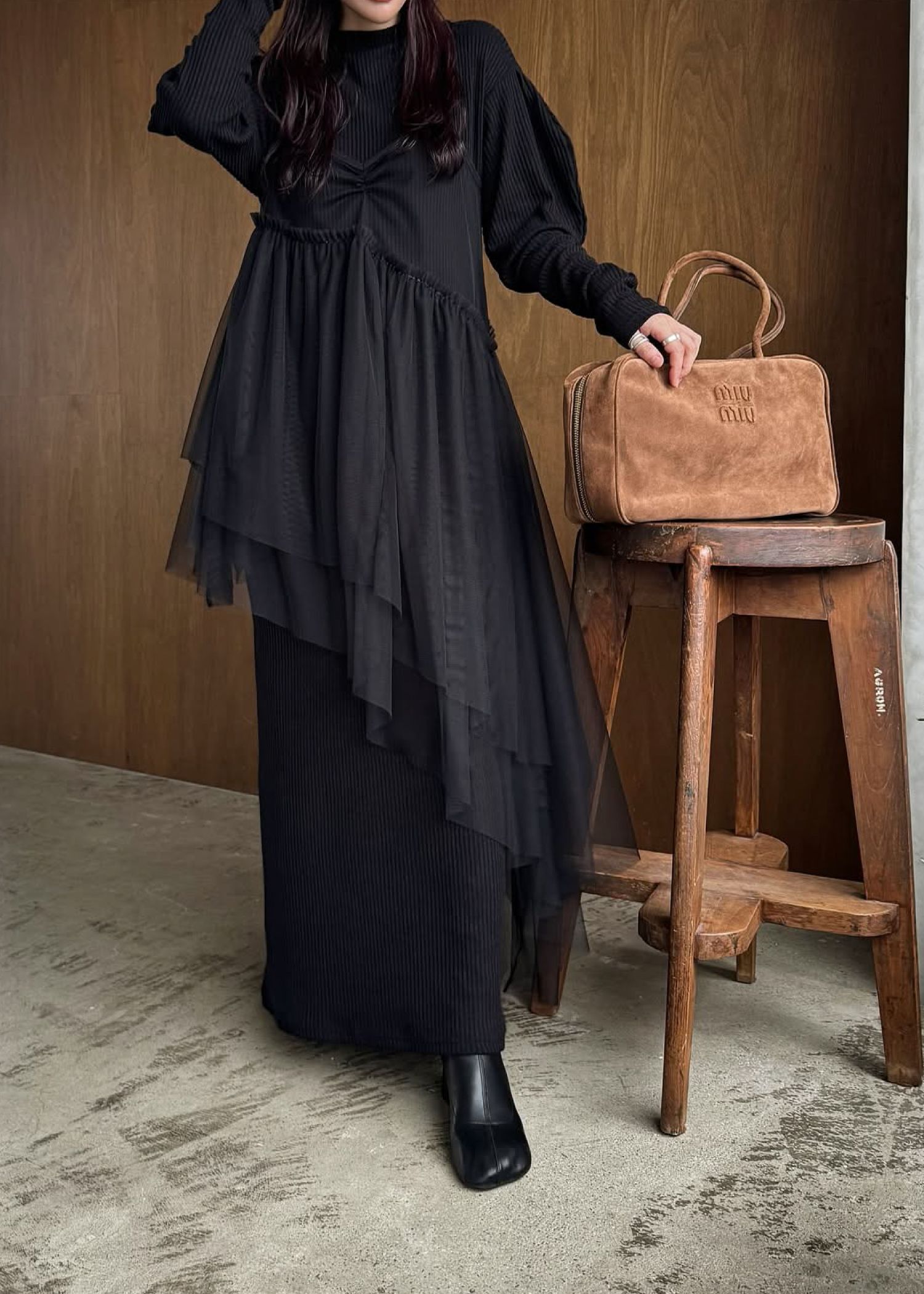 asymmetry layered tulle cami OP