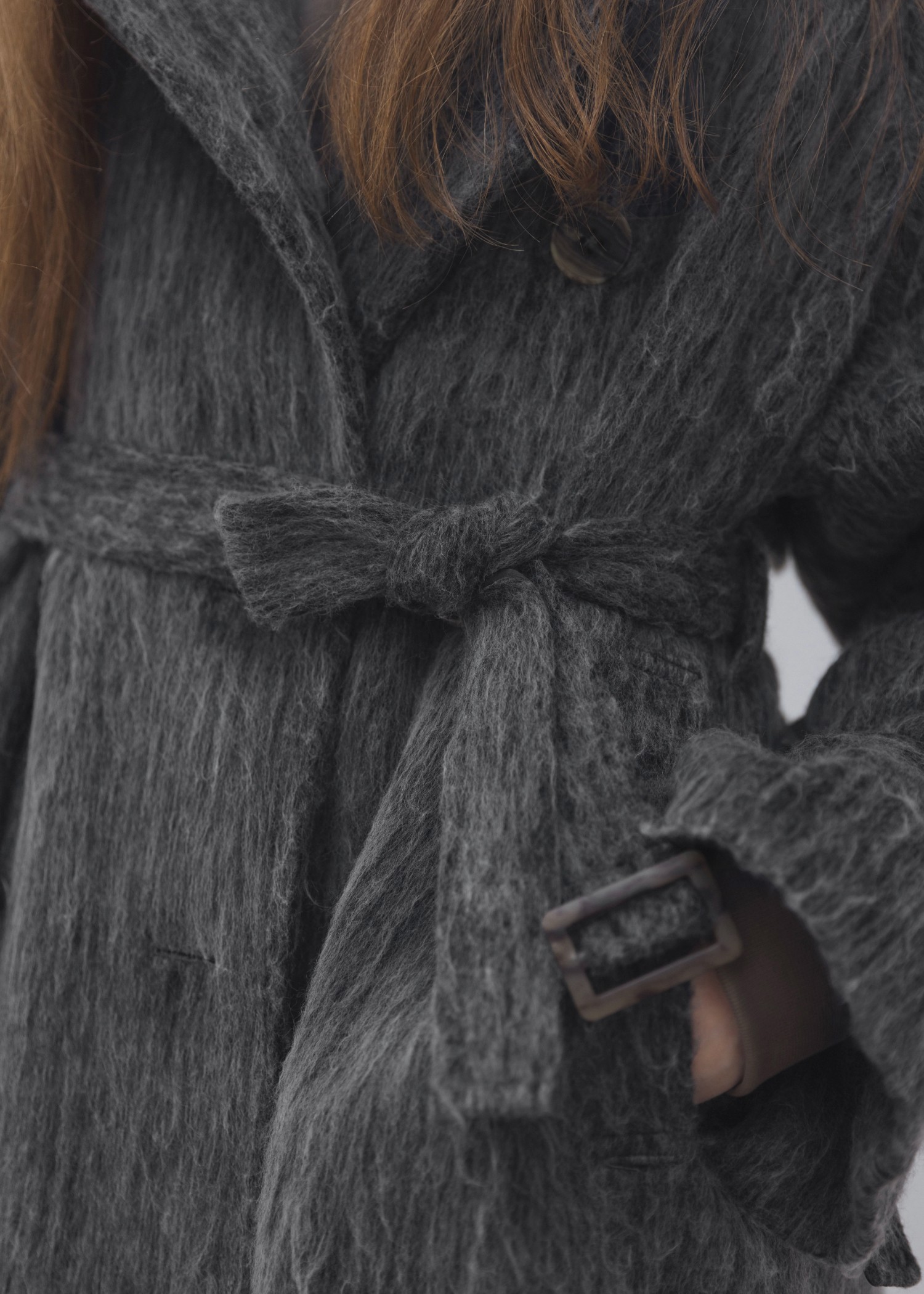 shaggy volume sleeve trench long coat