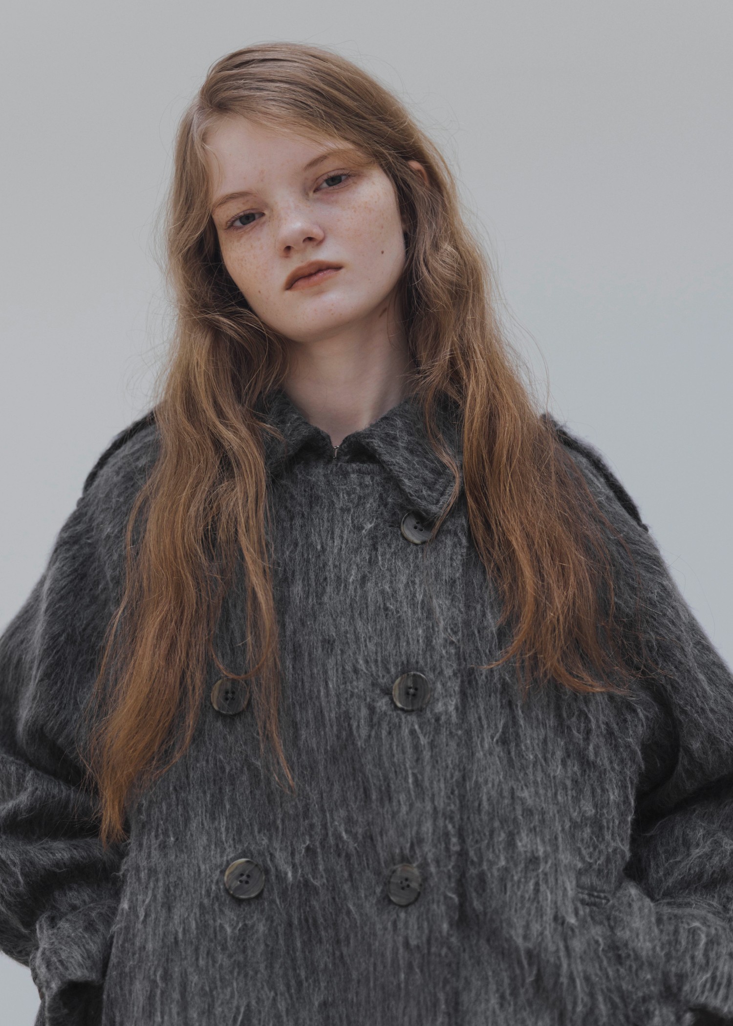 shaggy volume sleeve trench long coat