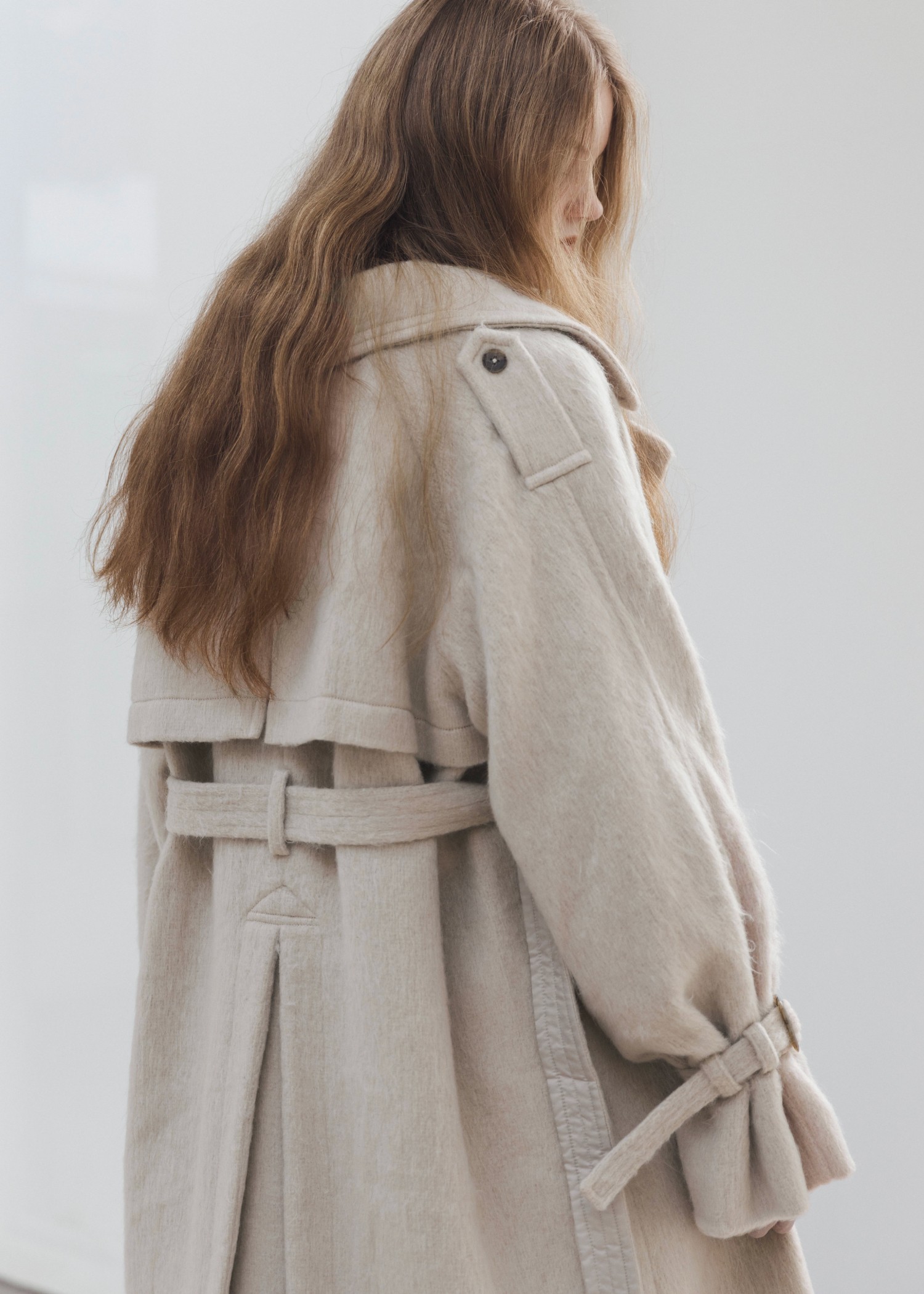 shaggy volume sleeve trench long coat