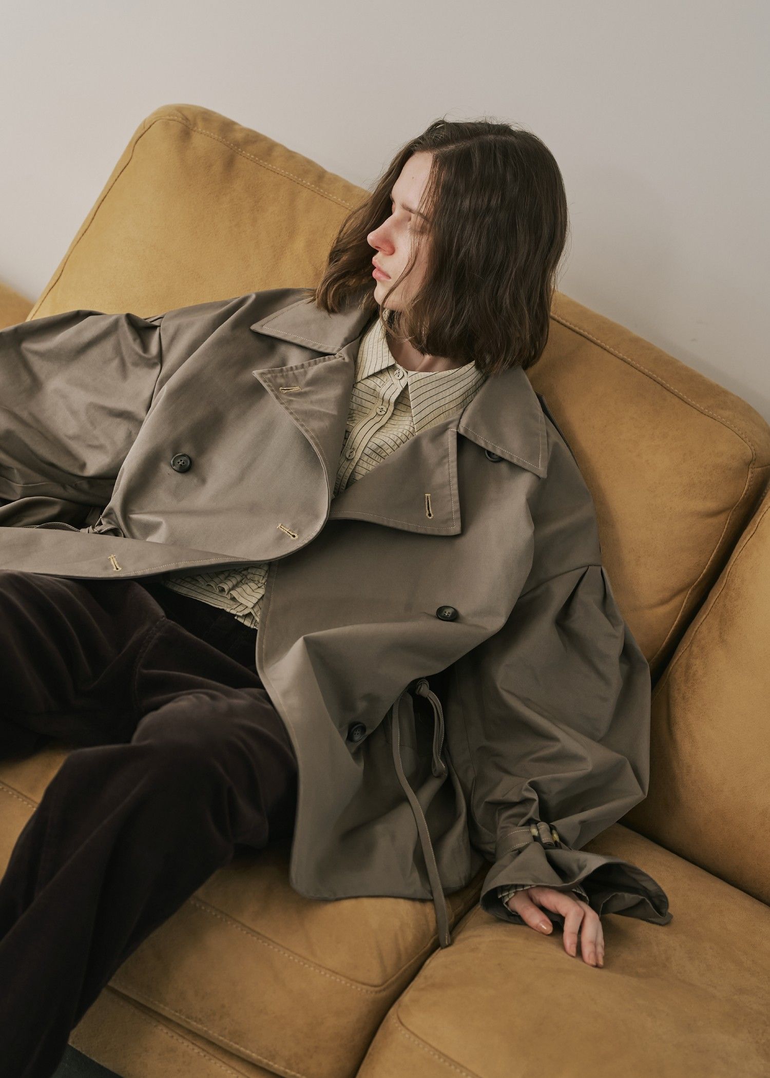 waist gather middle trench coat