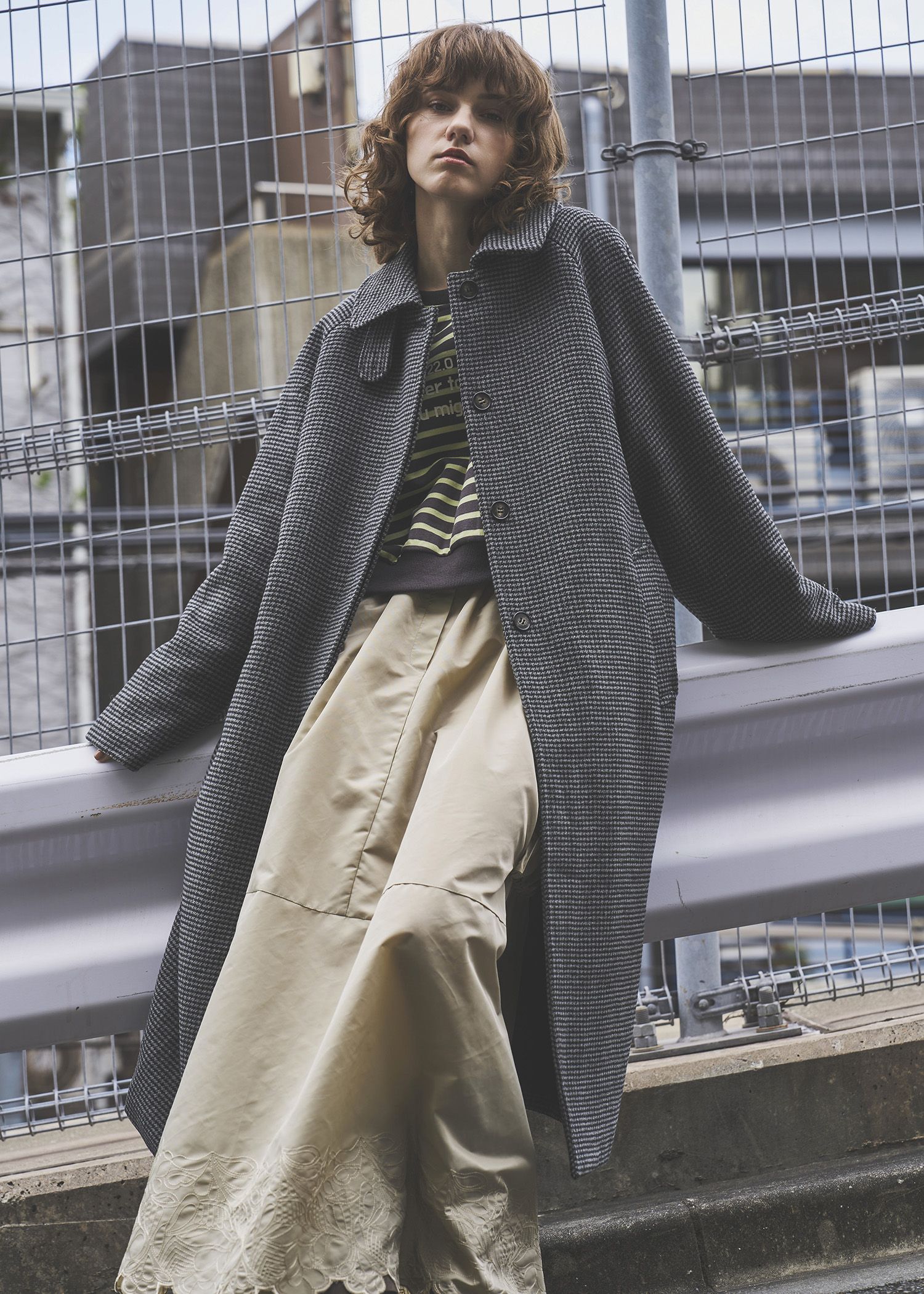 hound tooth soutien collar quilting coat