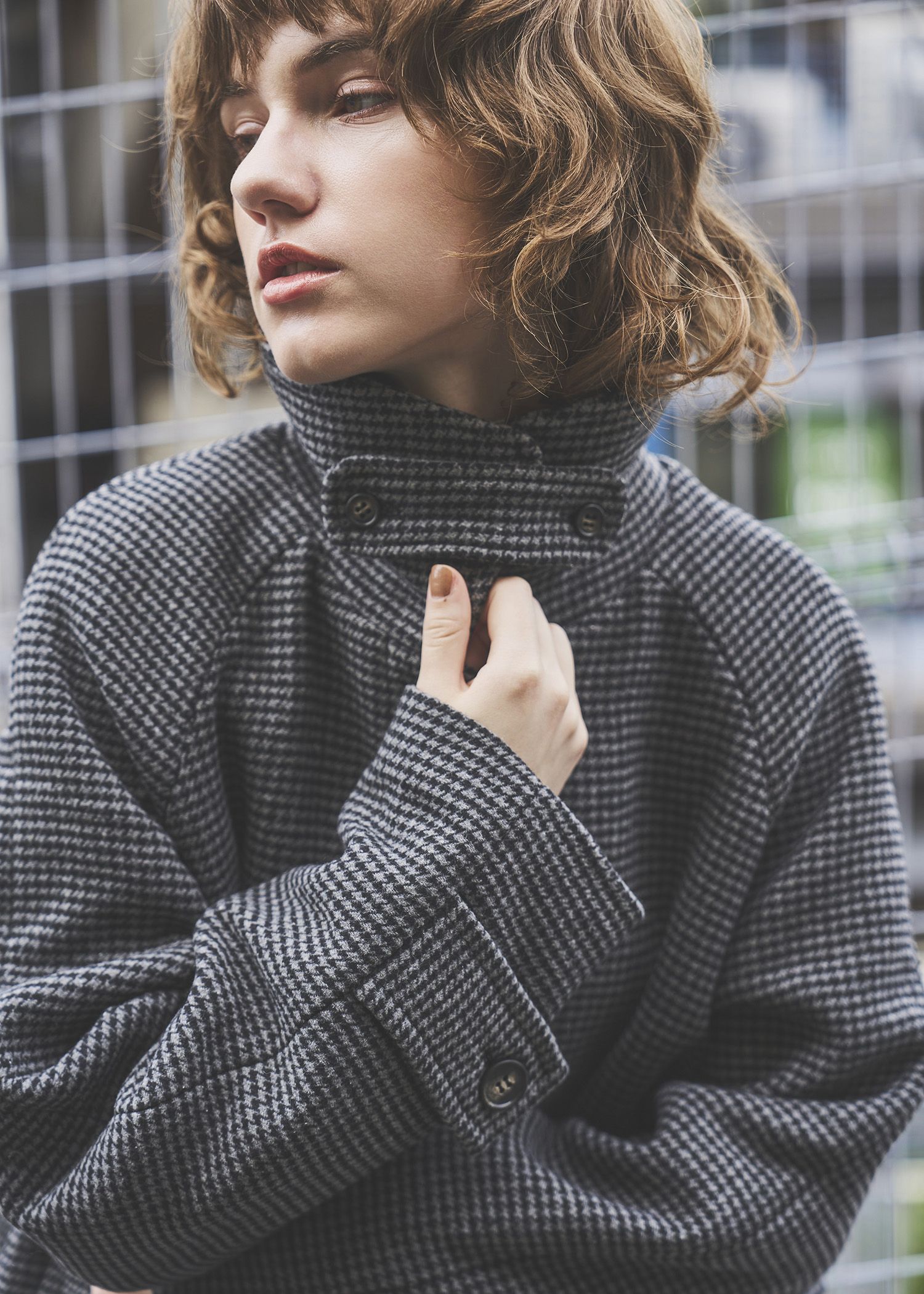 hound tooth soutien collar quilting coat