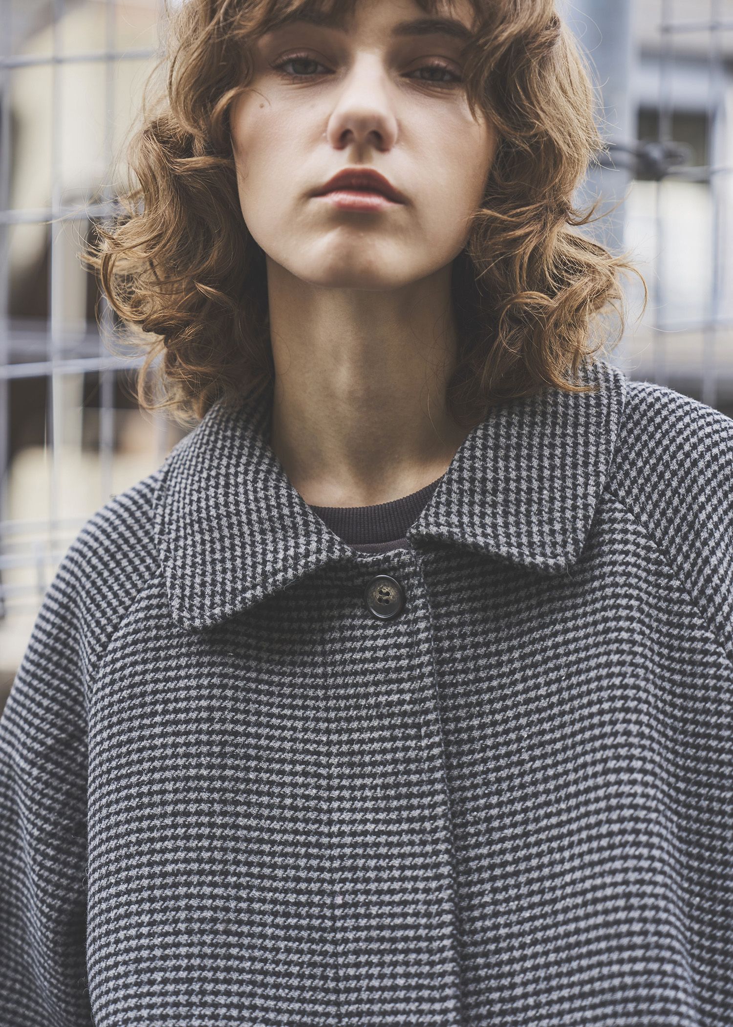 hound tooth soutien collar quilting coat