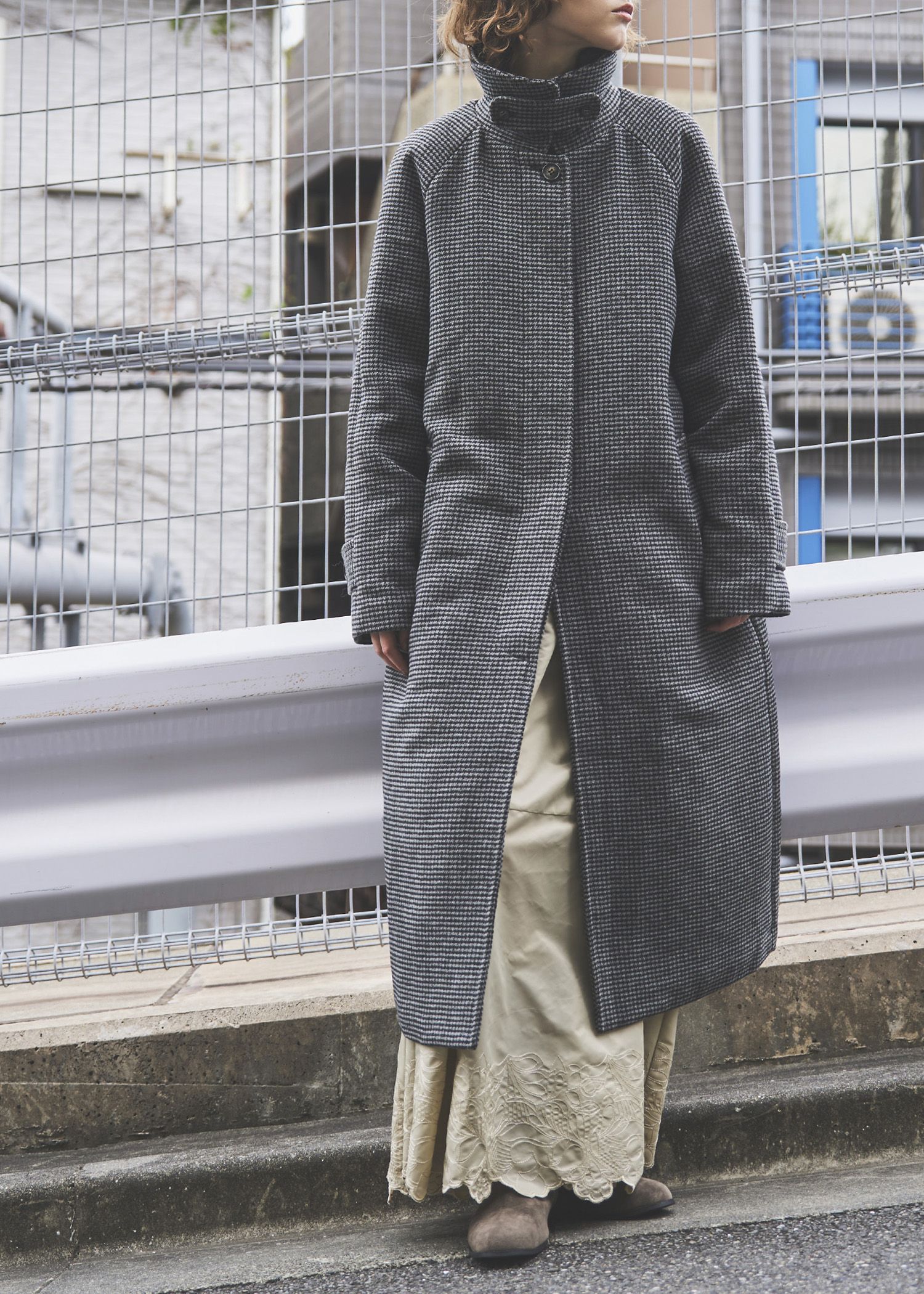 hound tooth soutien collar quilting coat