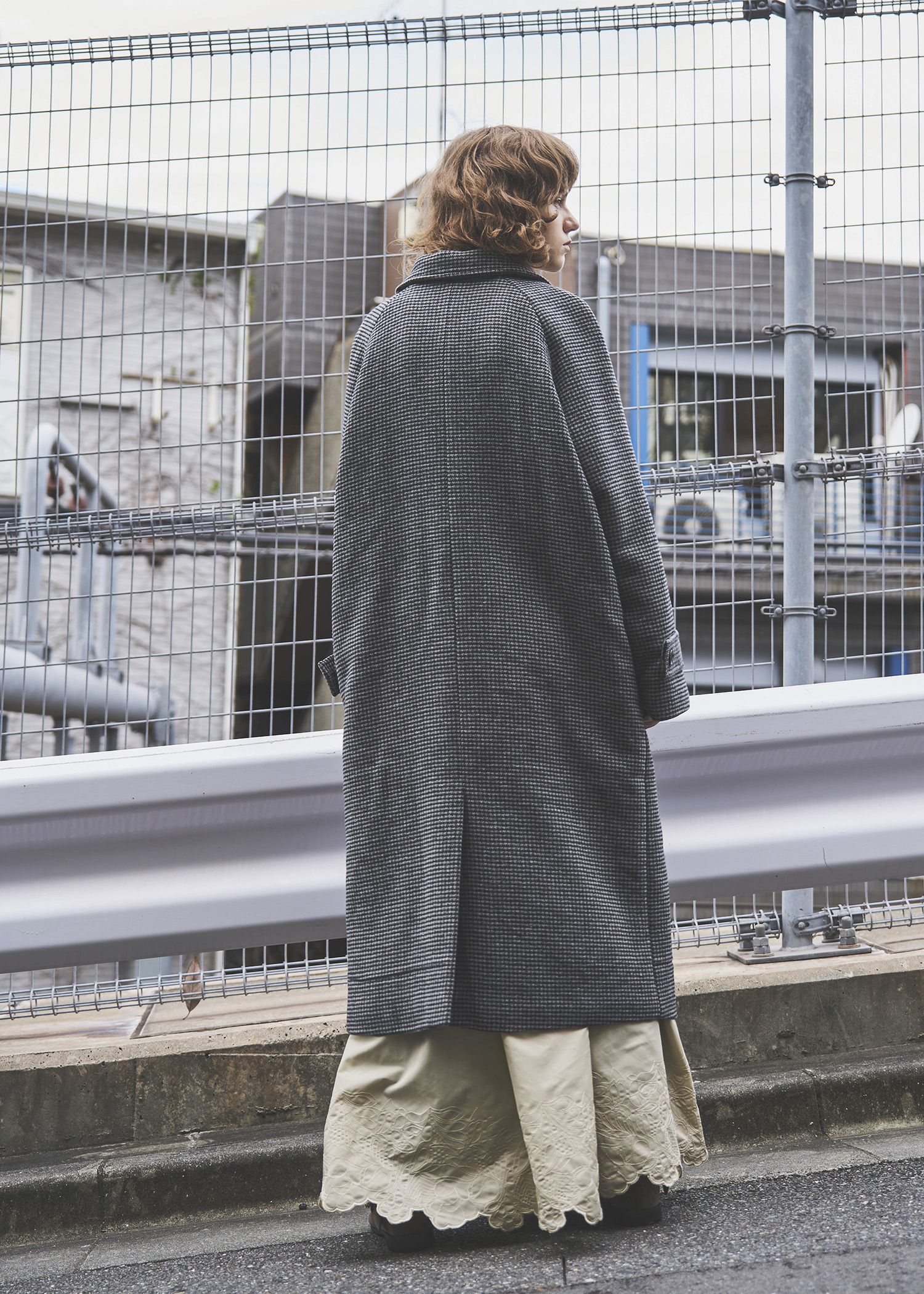 hound tooth soutien collar quilting coat