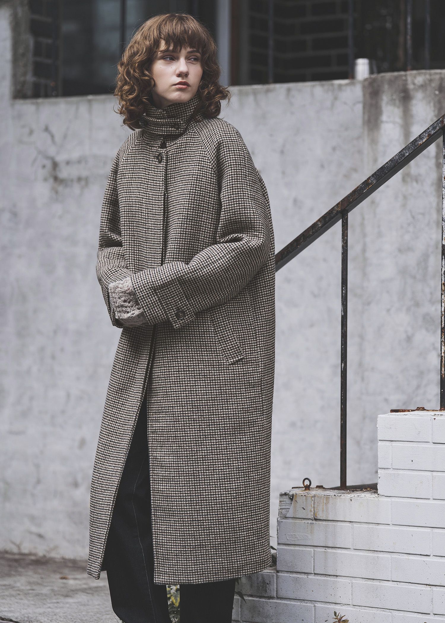 hound tooth soutien collar quilting coat