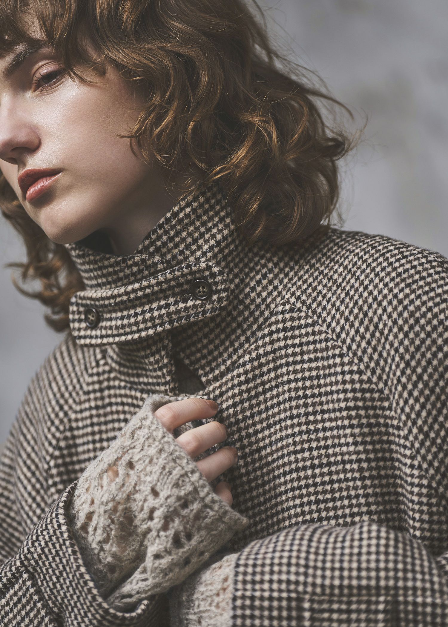 hound tooth soutien collar quilting coat