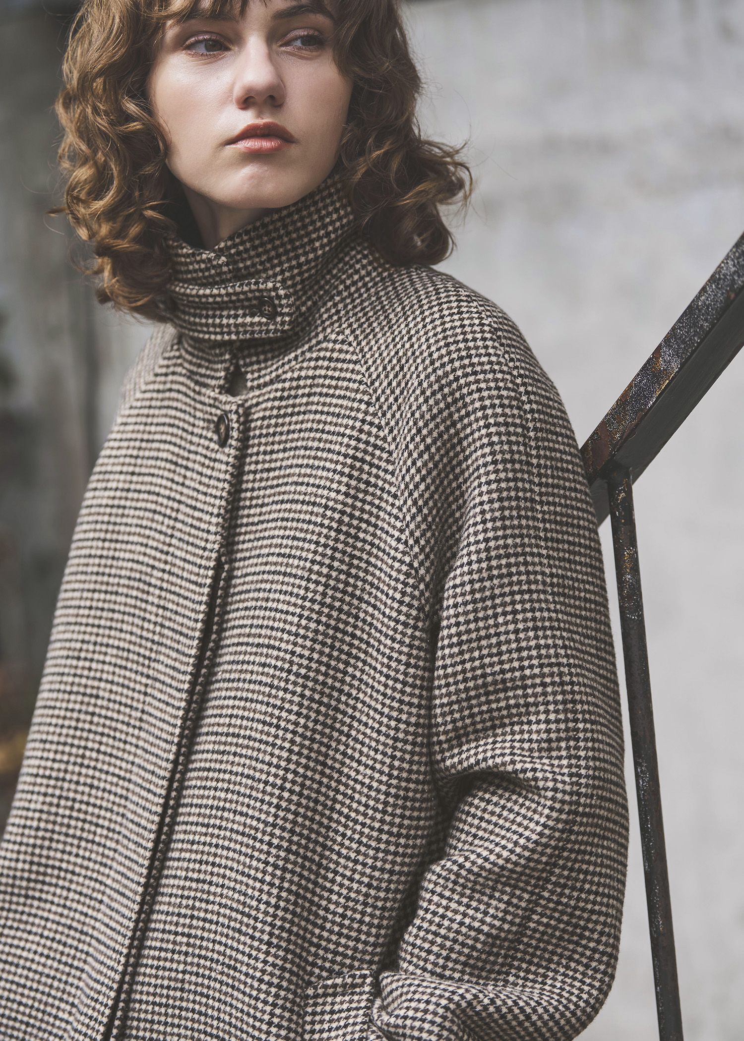 hound tooth soutien collar quilting coat