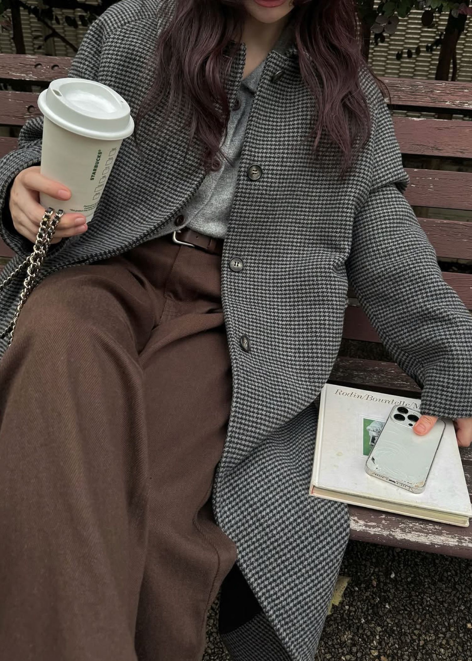 hound tooth soutien collar quilting coat