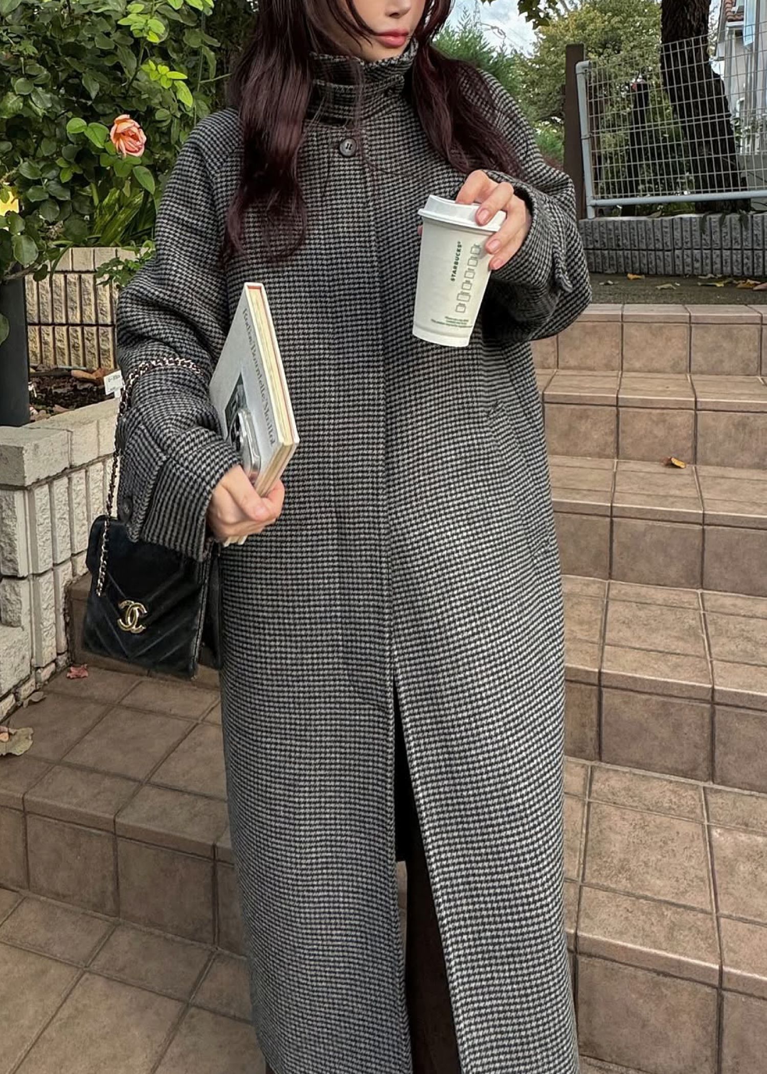 hound tooth soutien collar quilting coat