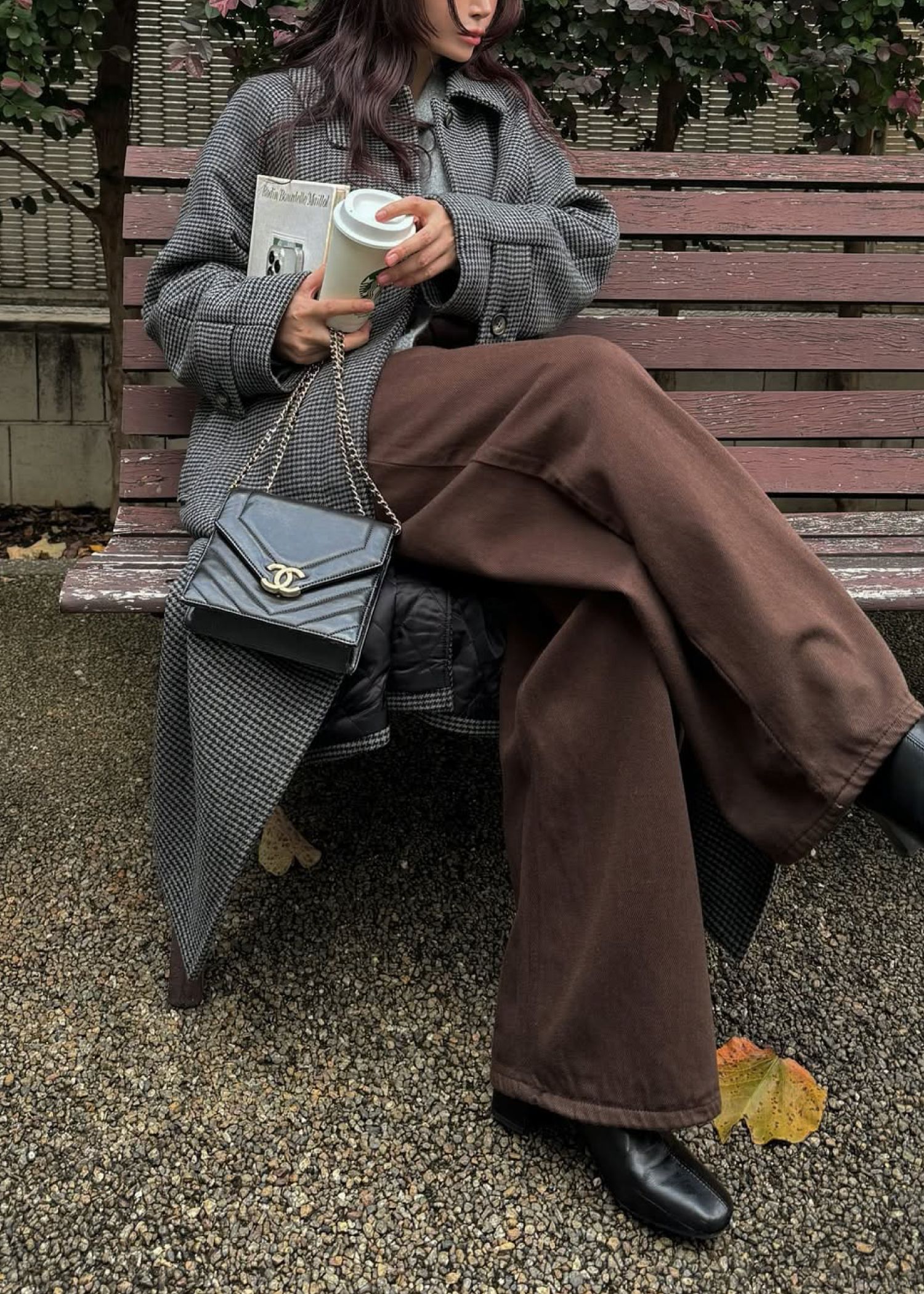 hound tooth soutien collar quilting coat