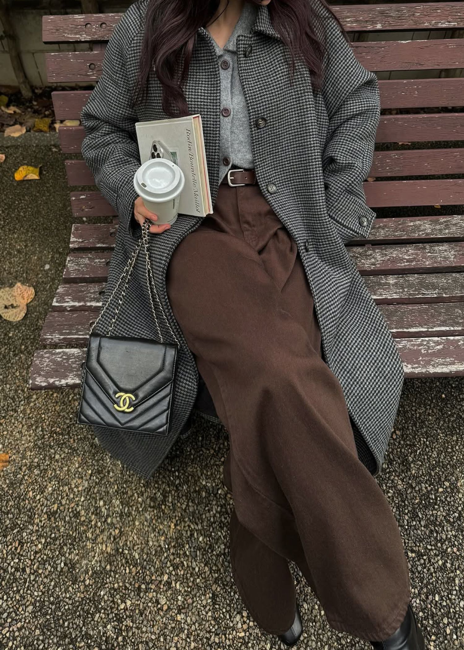 hound tooth soutien collar quilting coat