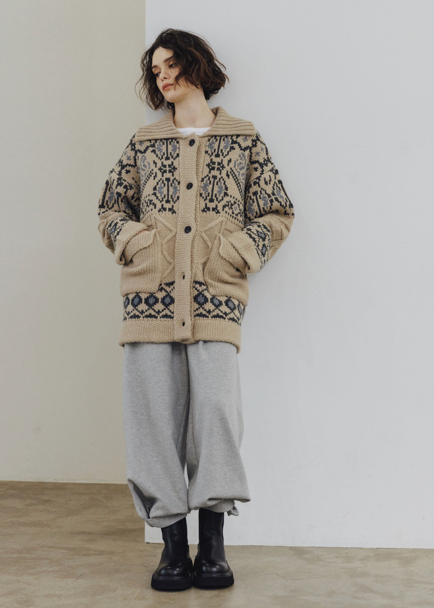nordic pattern knit cowichan jacket