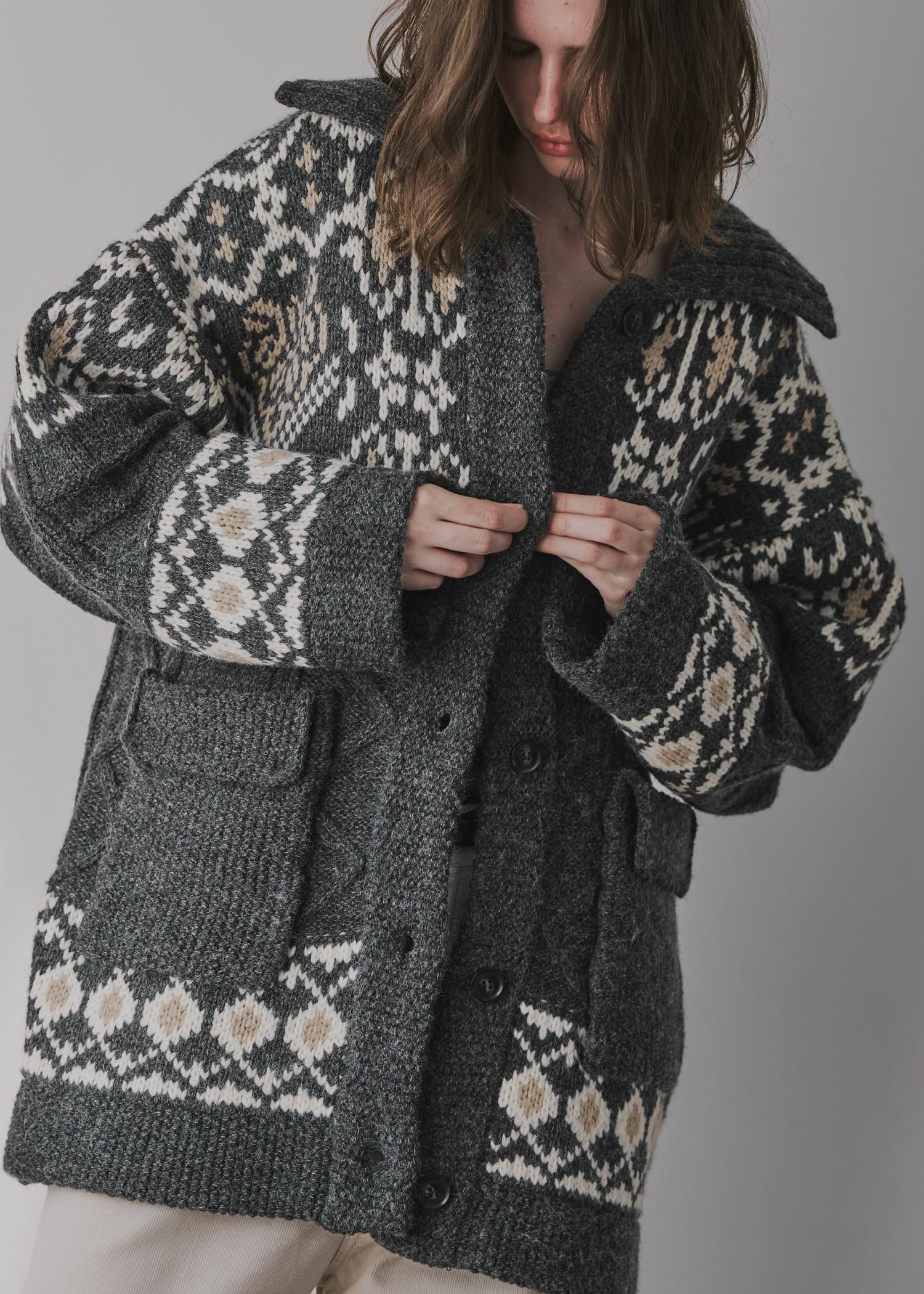 nordic pattern knit cowichan jacket