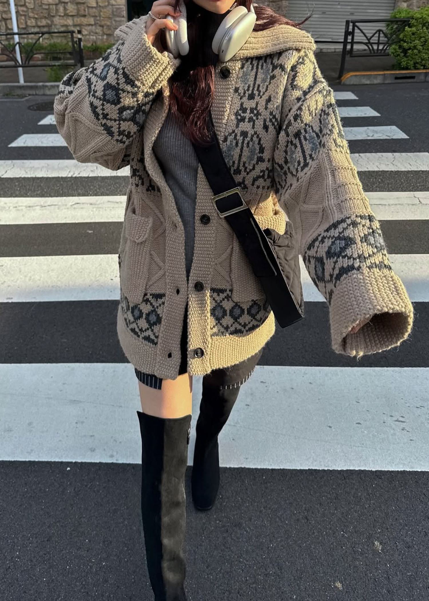 nordic pattern knit cowichan jacket