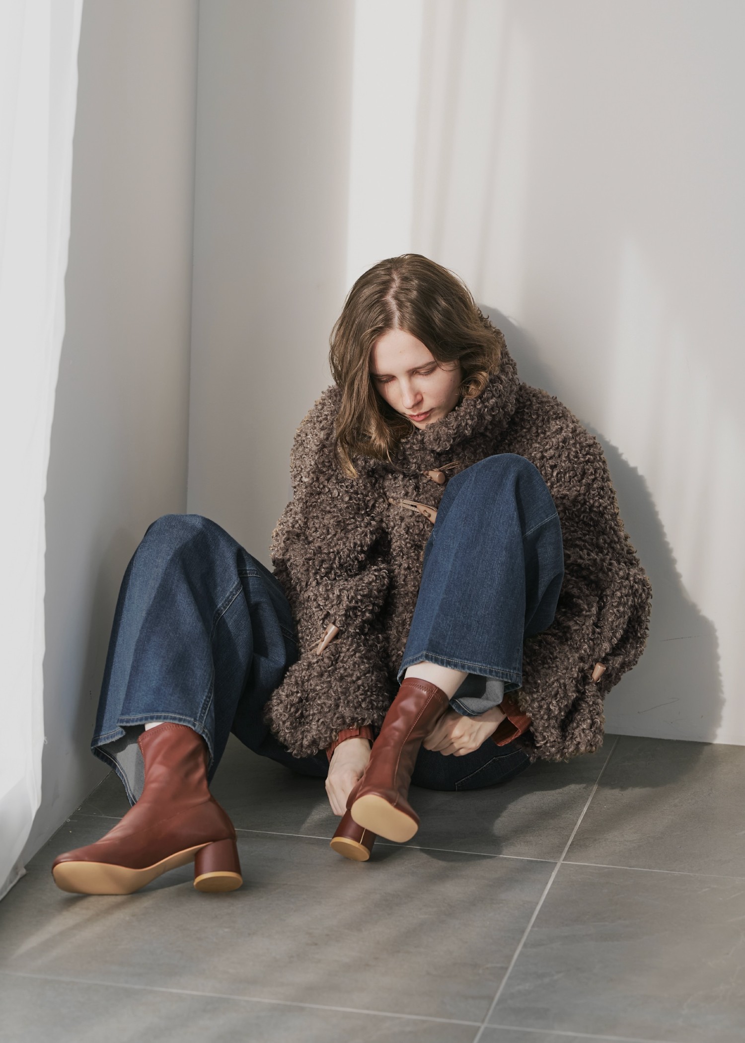 poodle fur cord toggle short JK