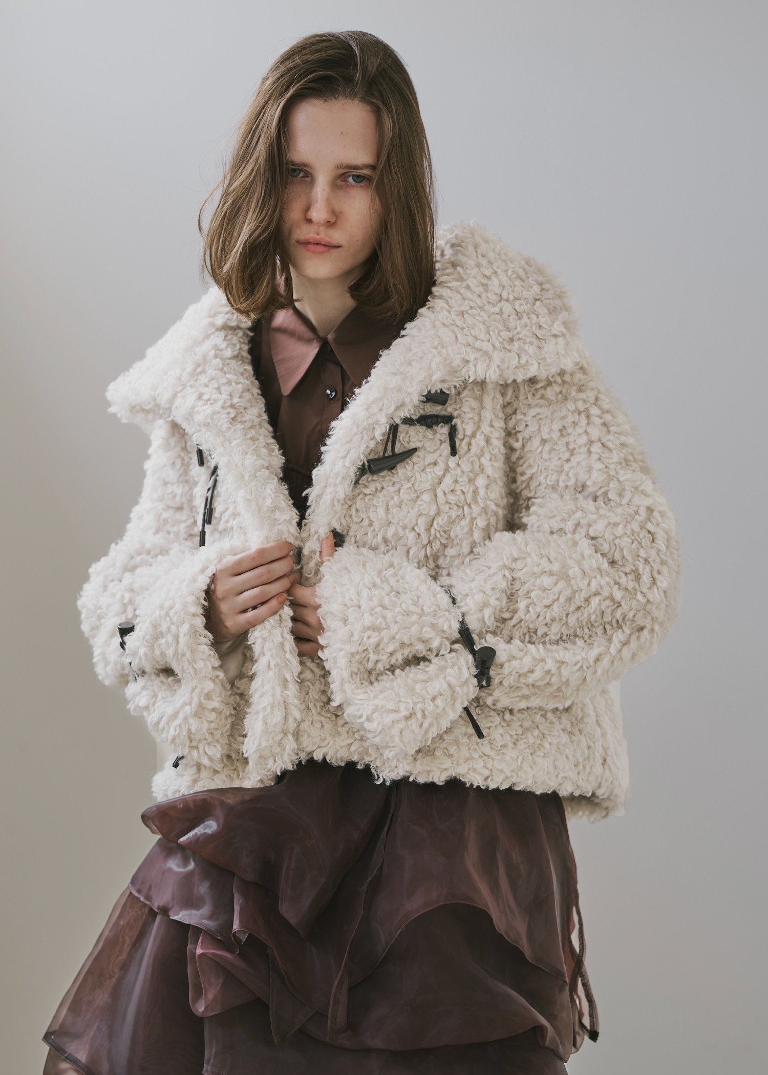 poodle fur cord toggle short JK