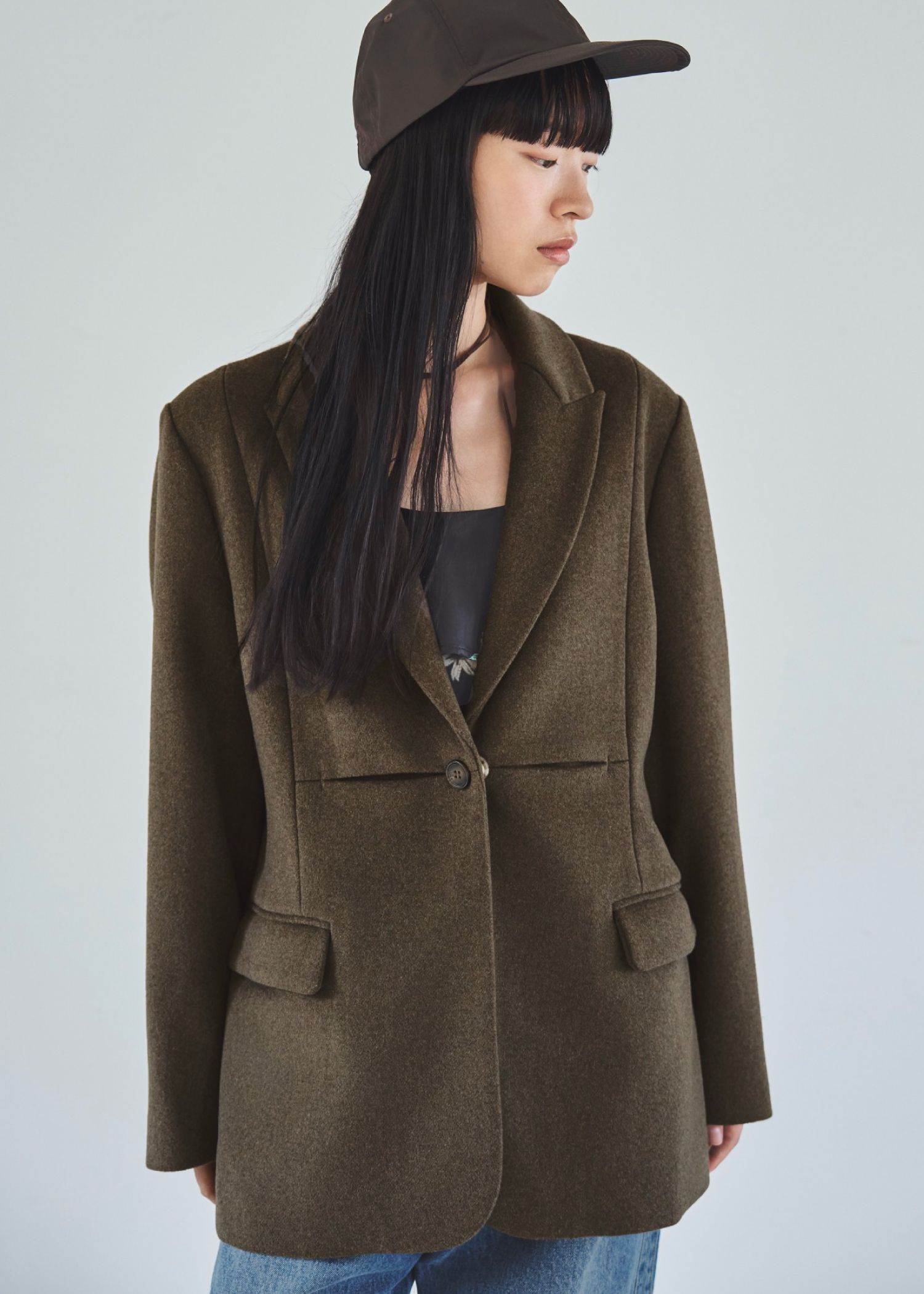 peaked lapel waist tuck oversize JK