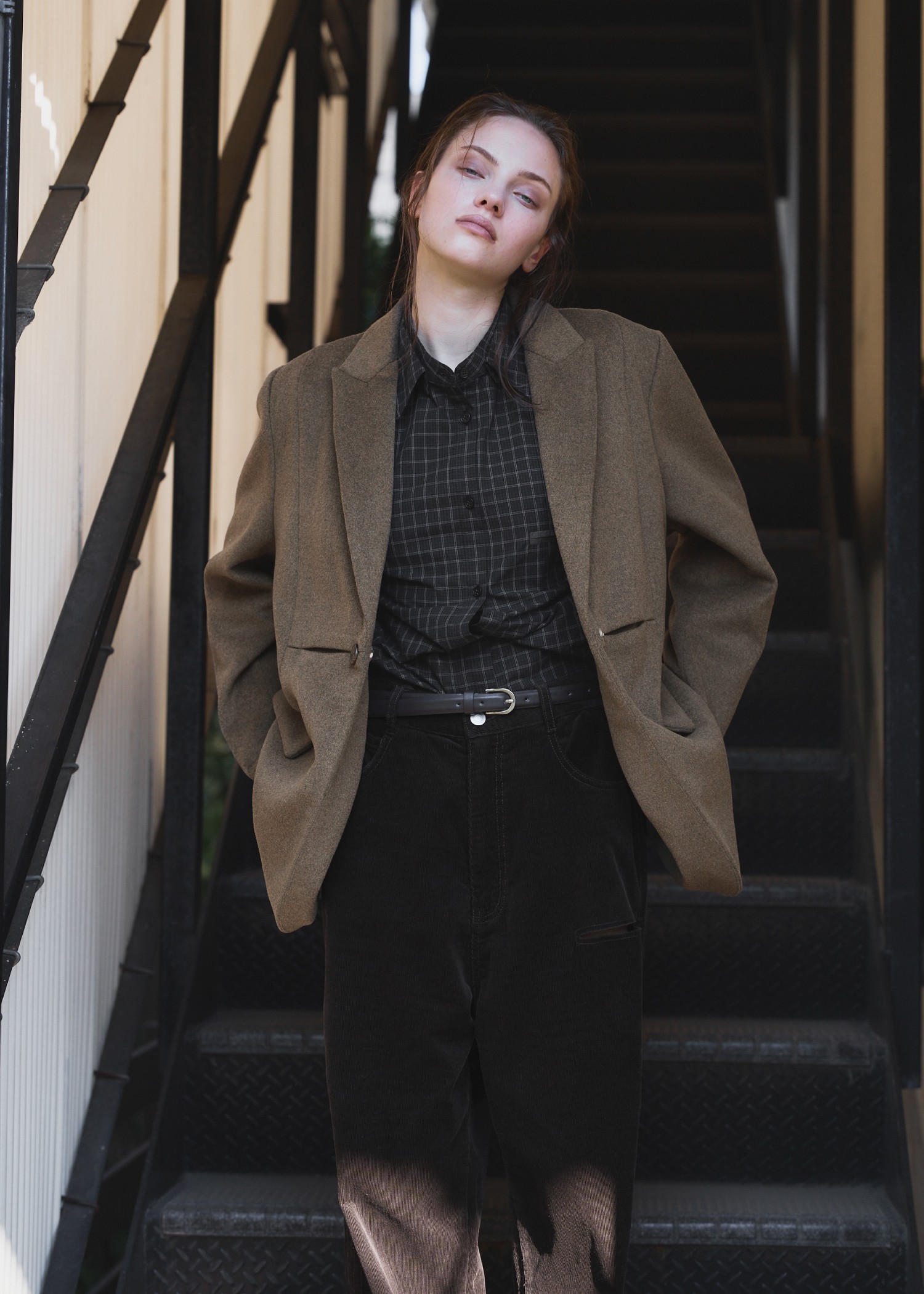 peaked lapel waist tuck oversize JK